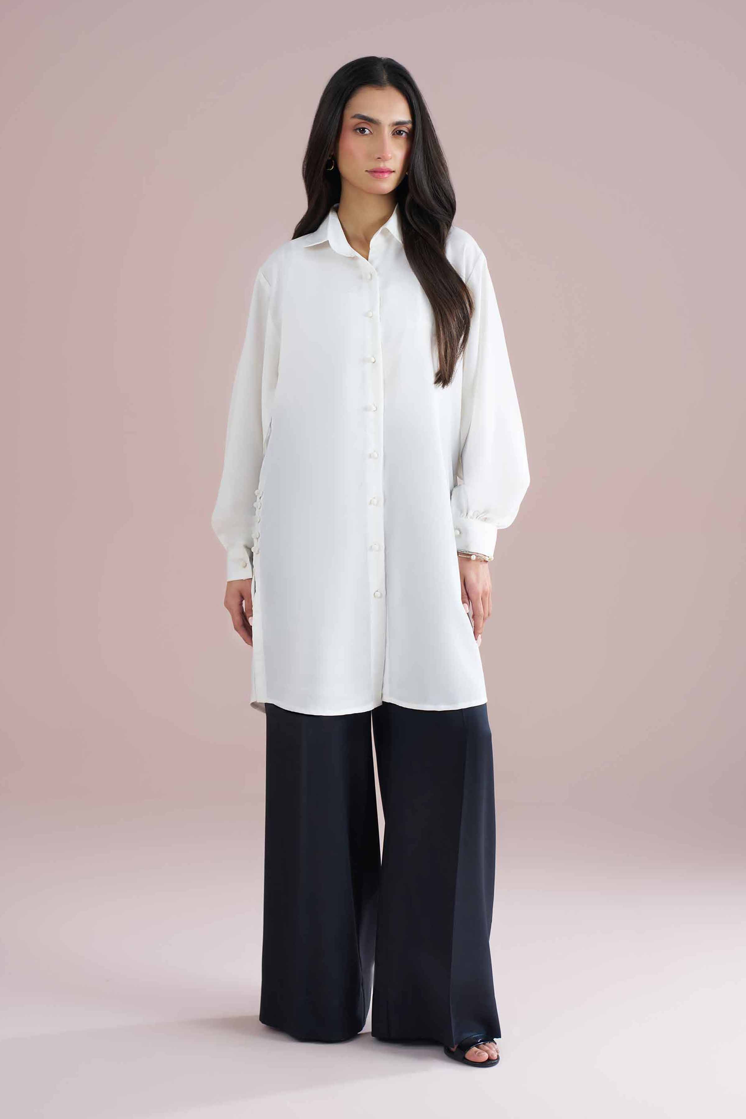 NishatUK - White Solids Draw Textured Yarn 1-piece ready to wear Shirt