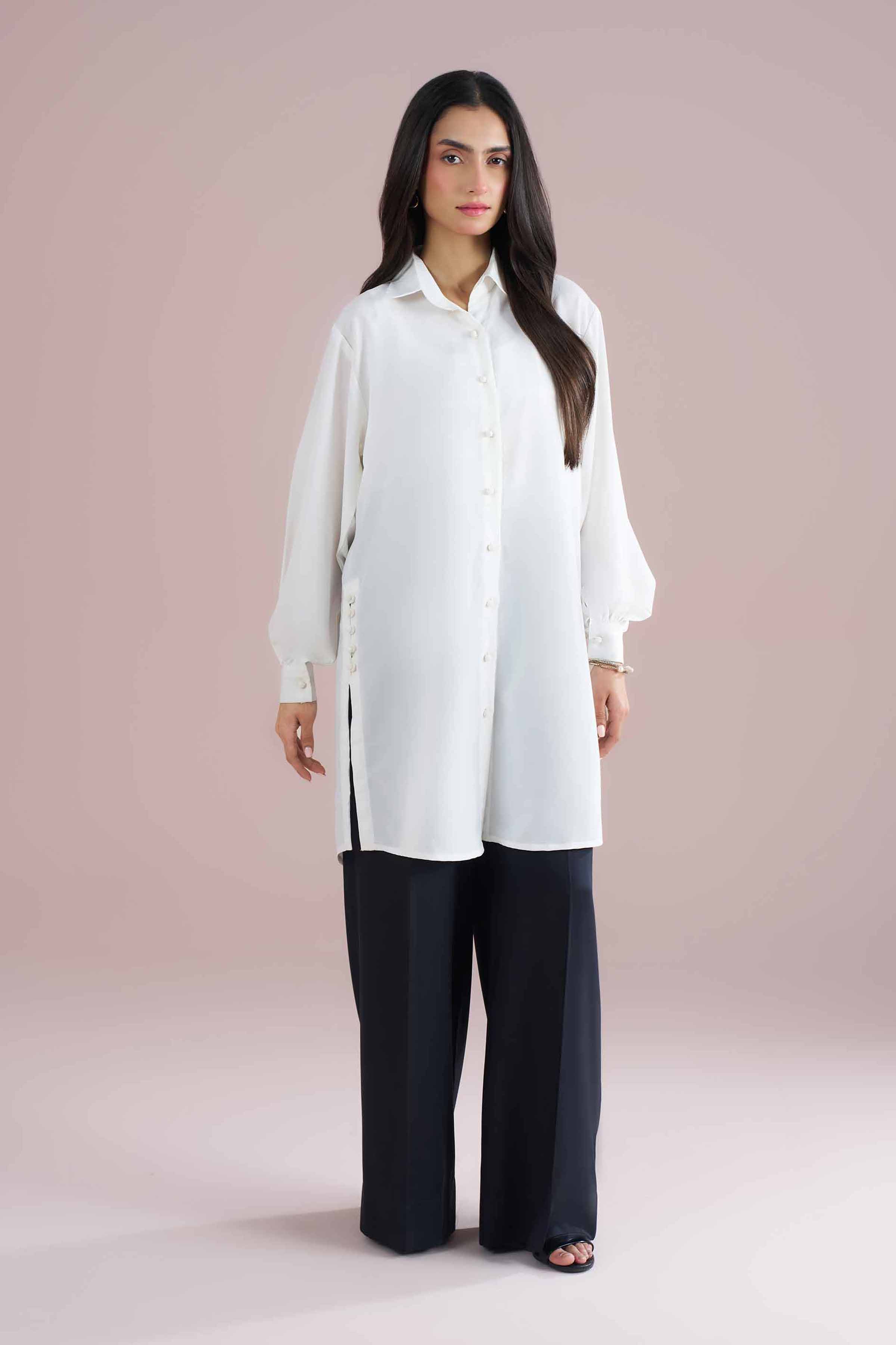 NishatUK - White Solids Draw Textured Yarn 1-piece ready to wear Shirt
