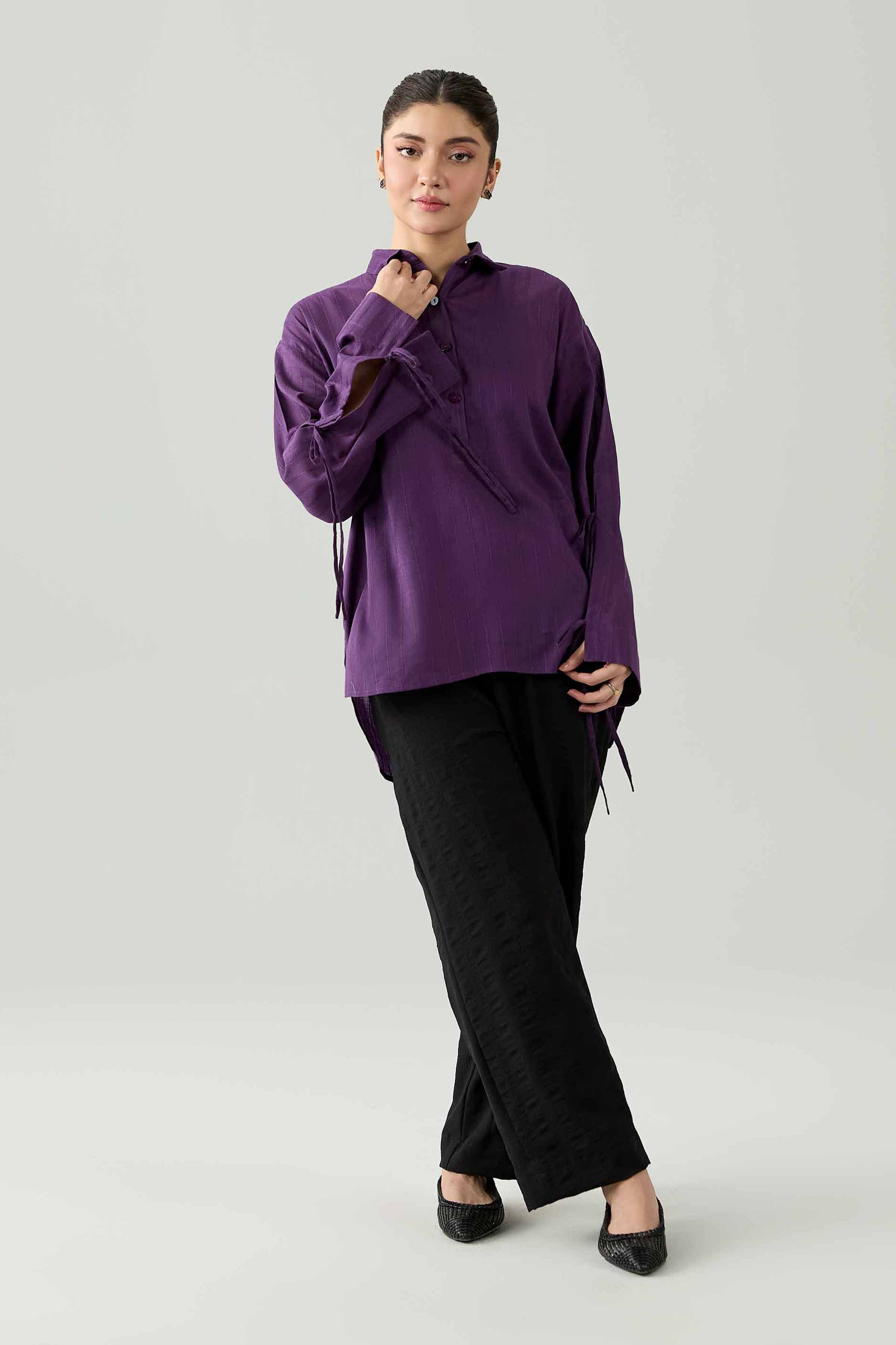 Nishat UK - Purple Solids Leno Kara 1 Piece ready to wear Tunic