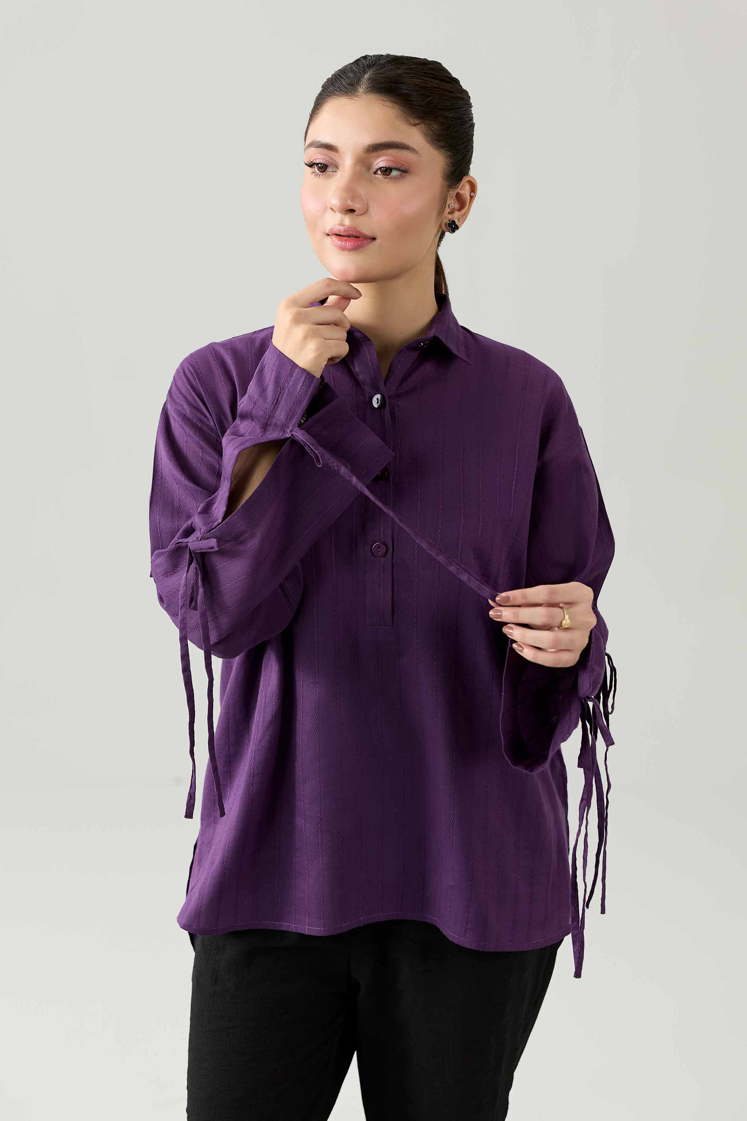 Nishat UK - Purple Solids Leno Kara 1 Piece ready to wear Tunic