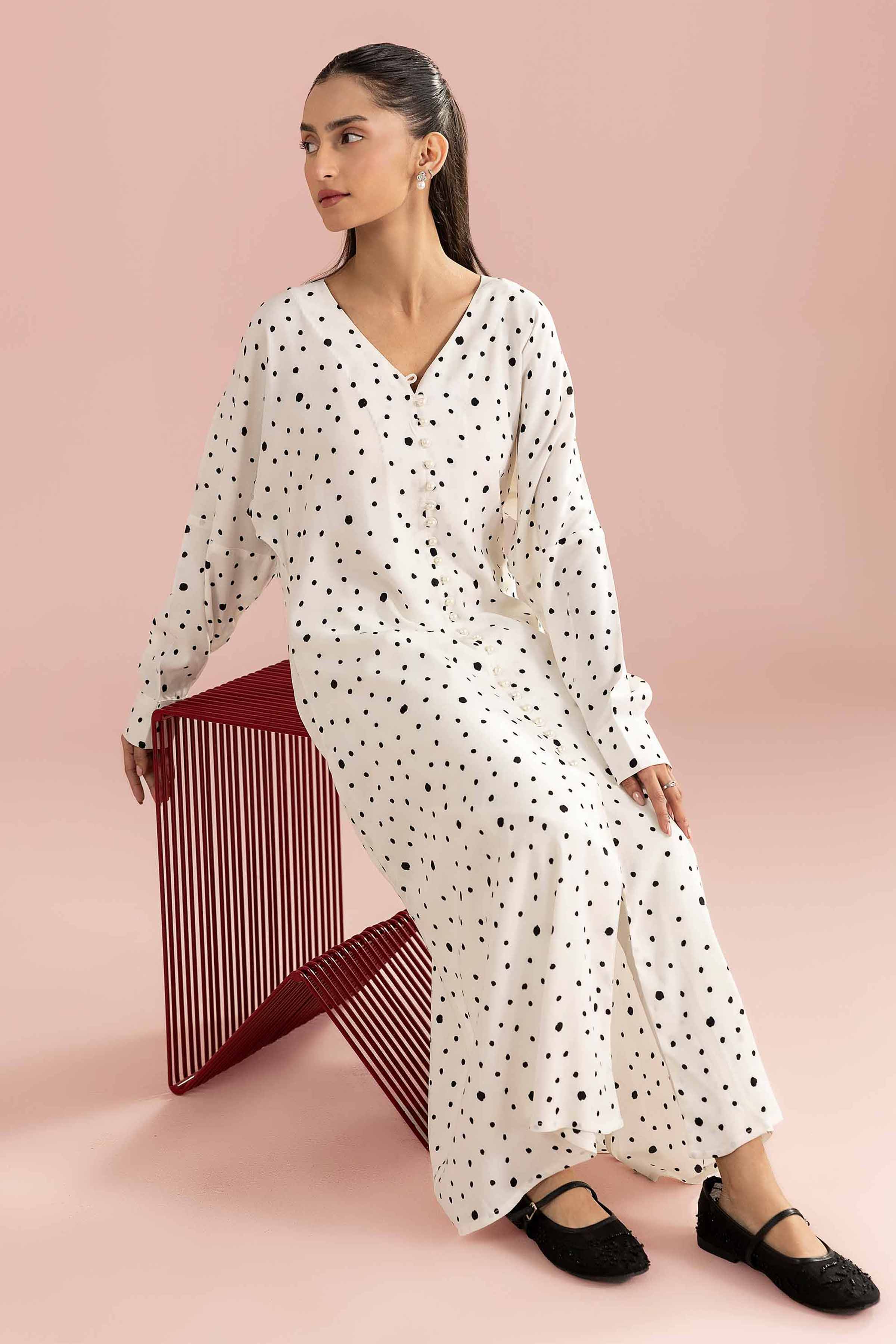 NishatUK - White Printed Grip 1-piece ready to wear dress