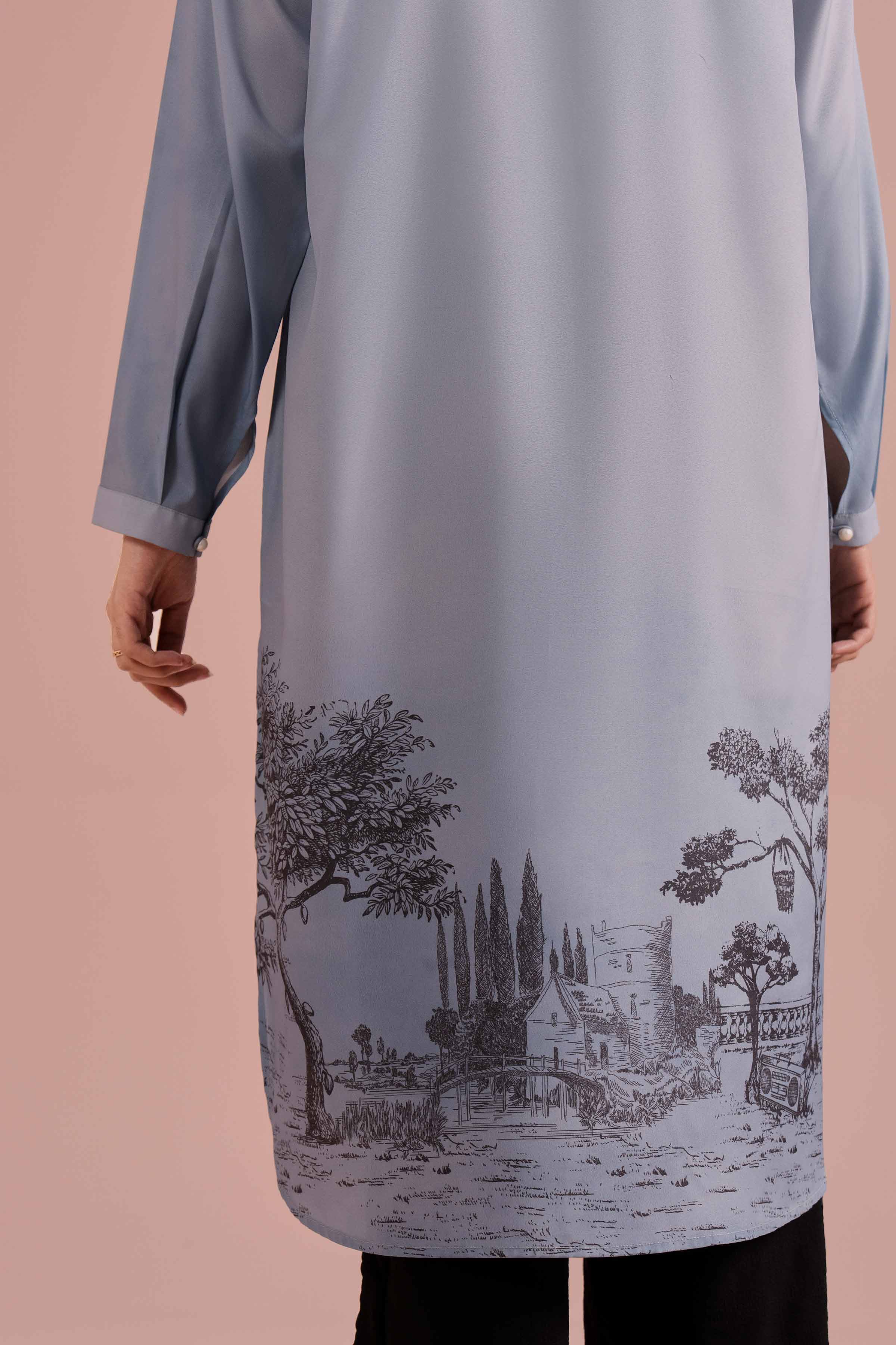 NishatUK - Blue Printed Silk 1-piece ready to wear Tunic