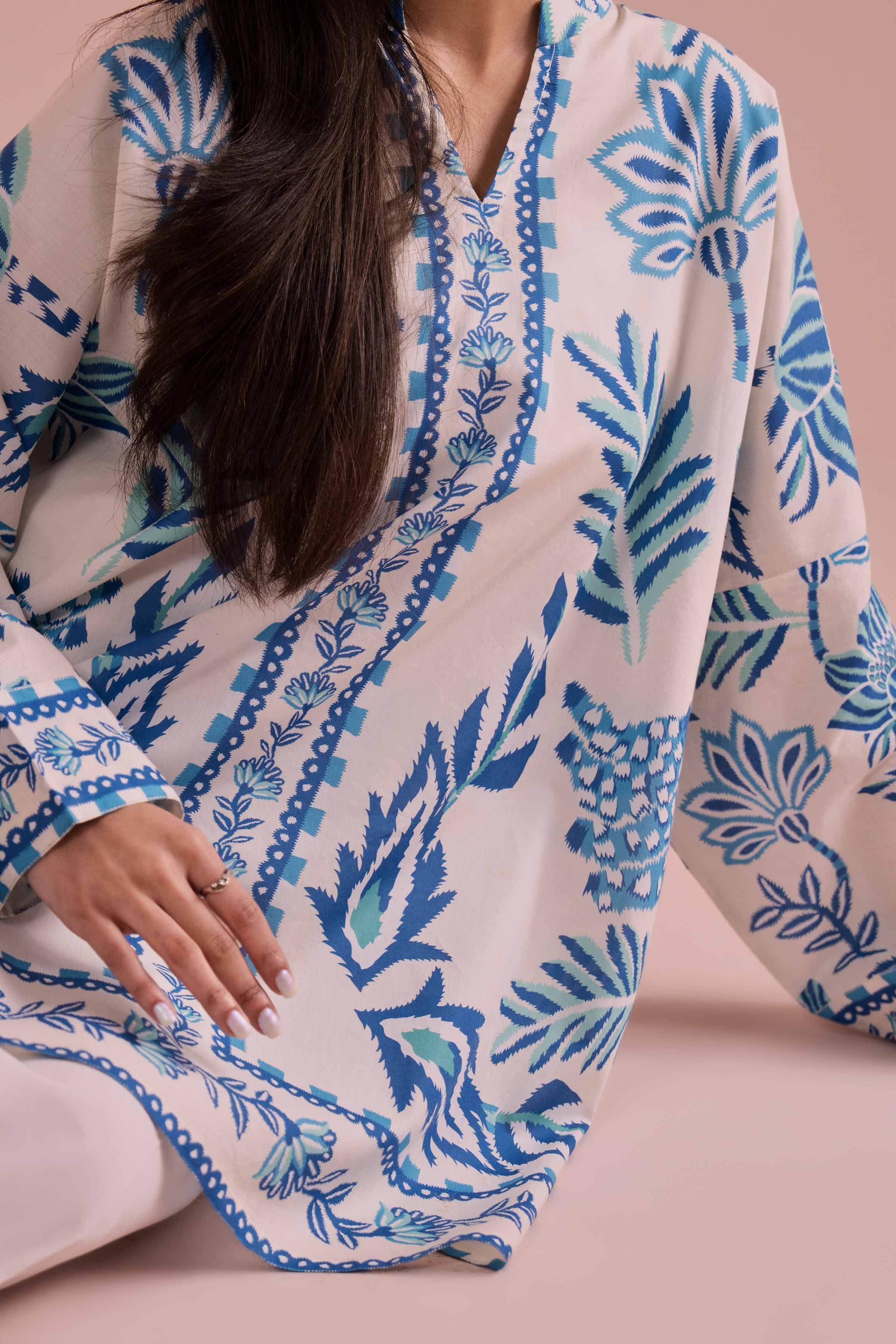 NishatUK - White Printed Cambric 1-piece ready to wear Tunic