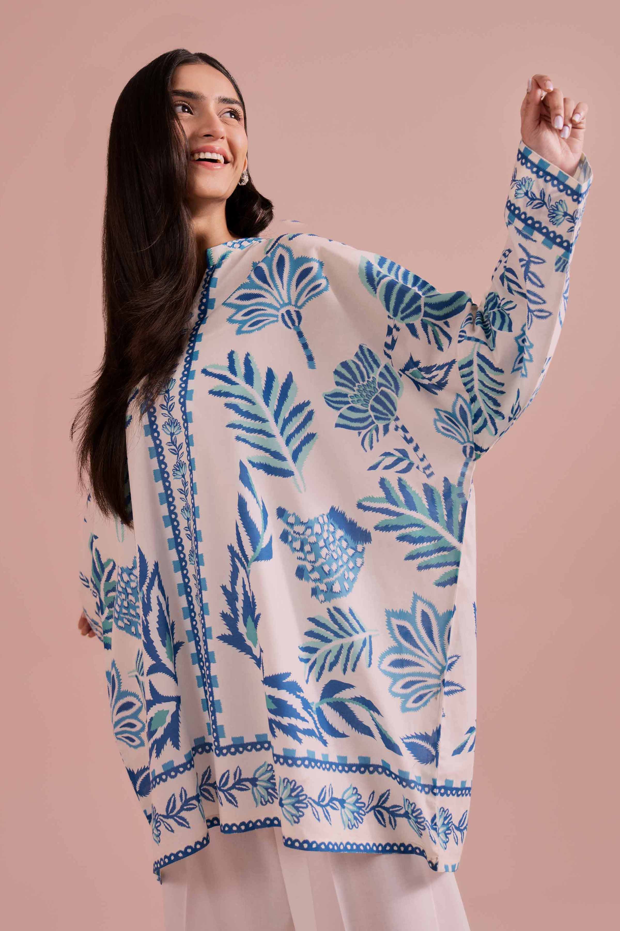 NishatUK - White Printed Cambric 1-piece ready to wear Tunic