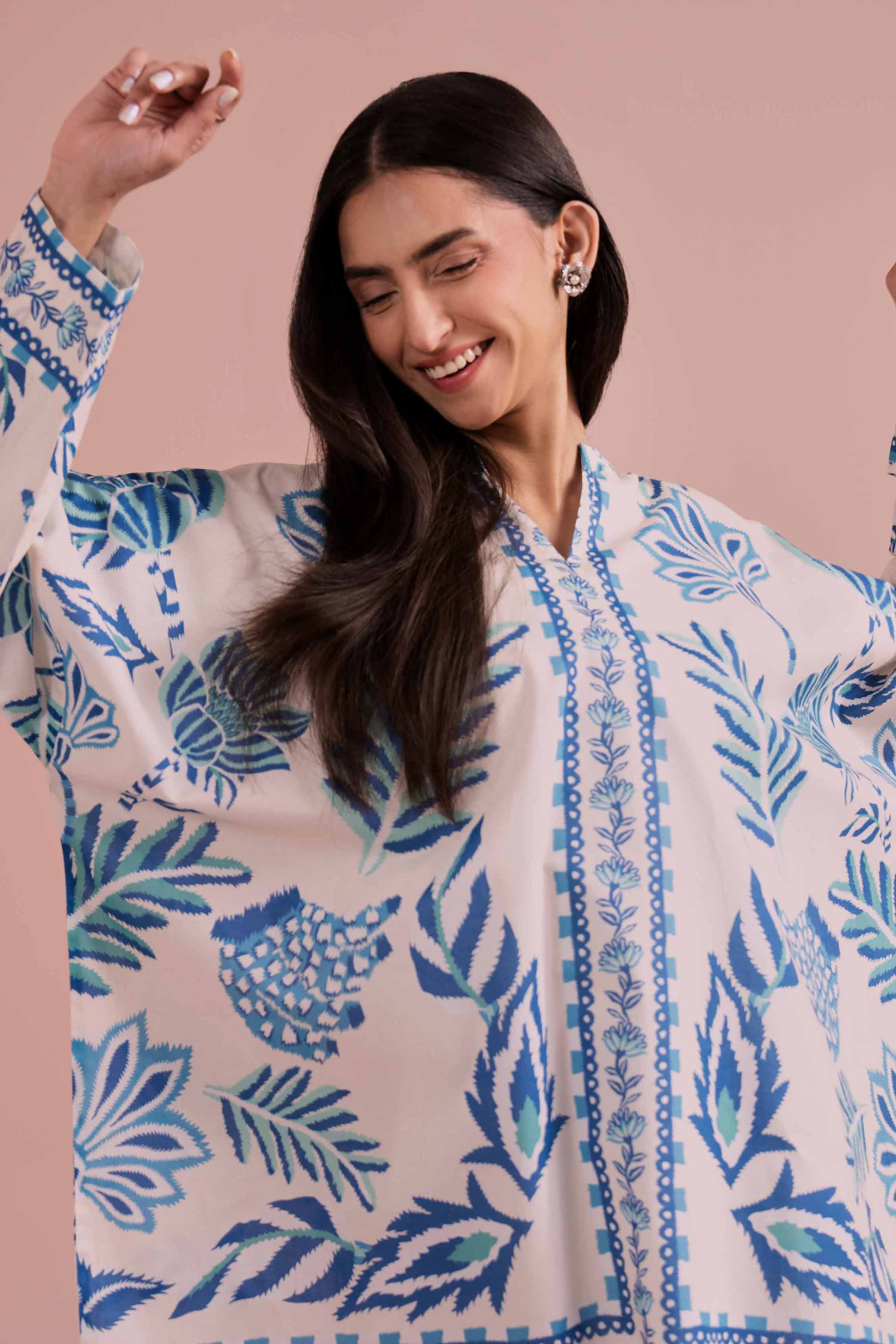 NishatUK - White Printed Cambric 1-piece ready to wear Tunic