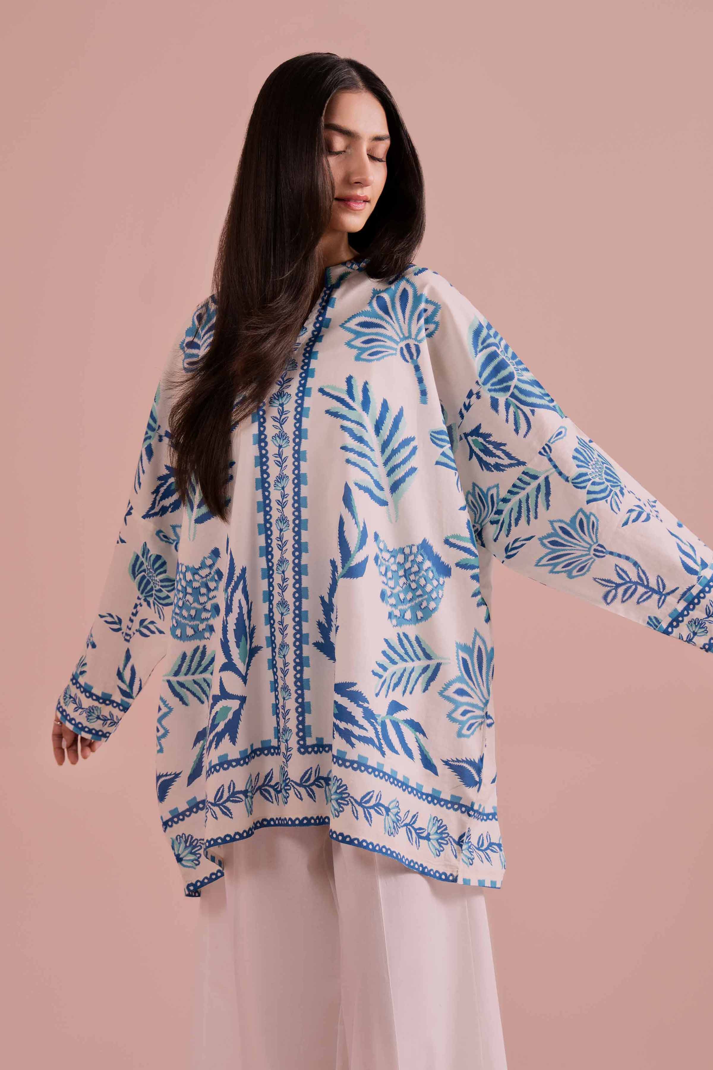 NishatUK - White Printed Cambric 1-piece ready to wear Tunic