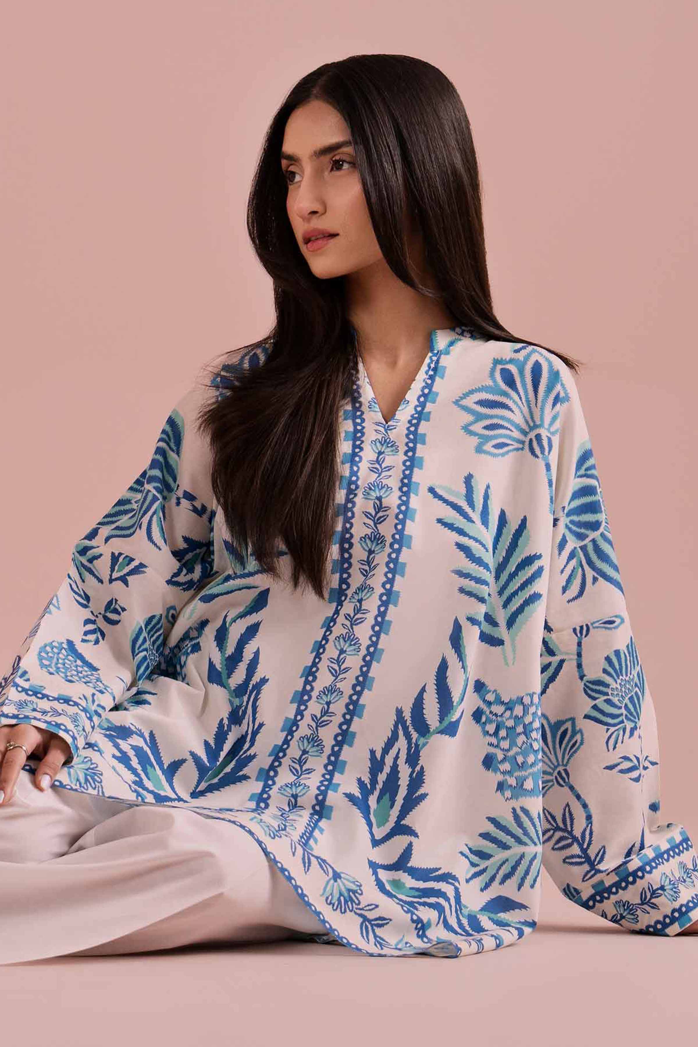 NishatUK - White Printed Cambric 1-piece ready to wear Tunic