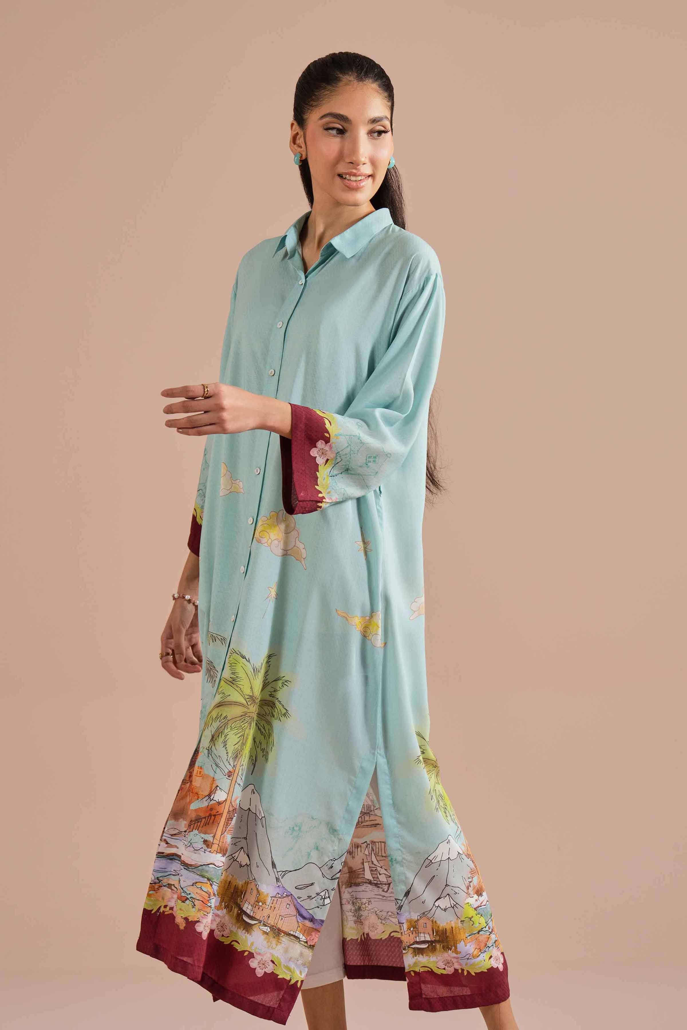 NishatUK - Blue Printed Dobby 1-piece ready to wear dress