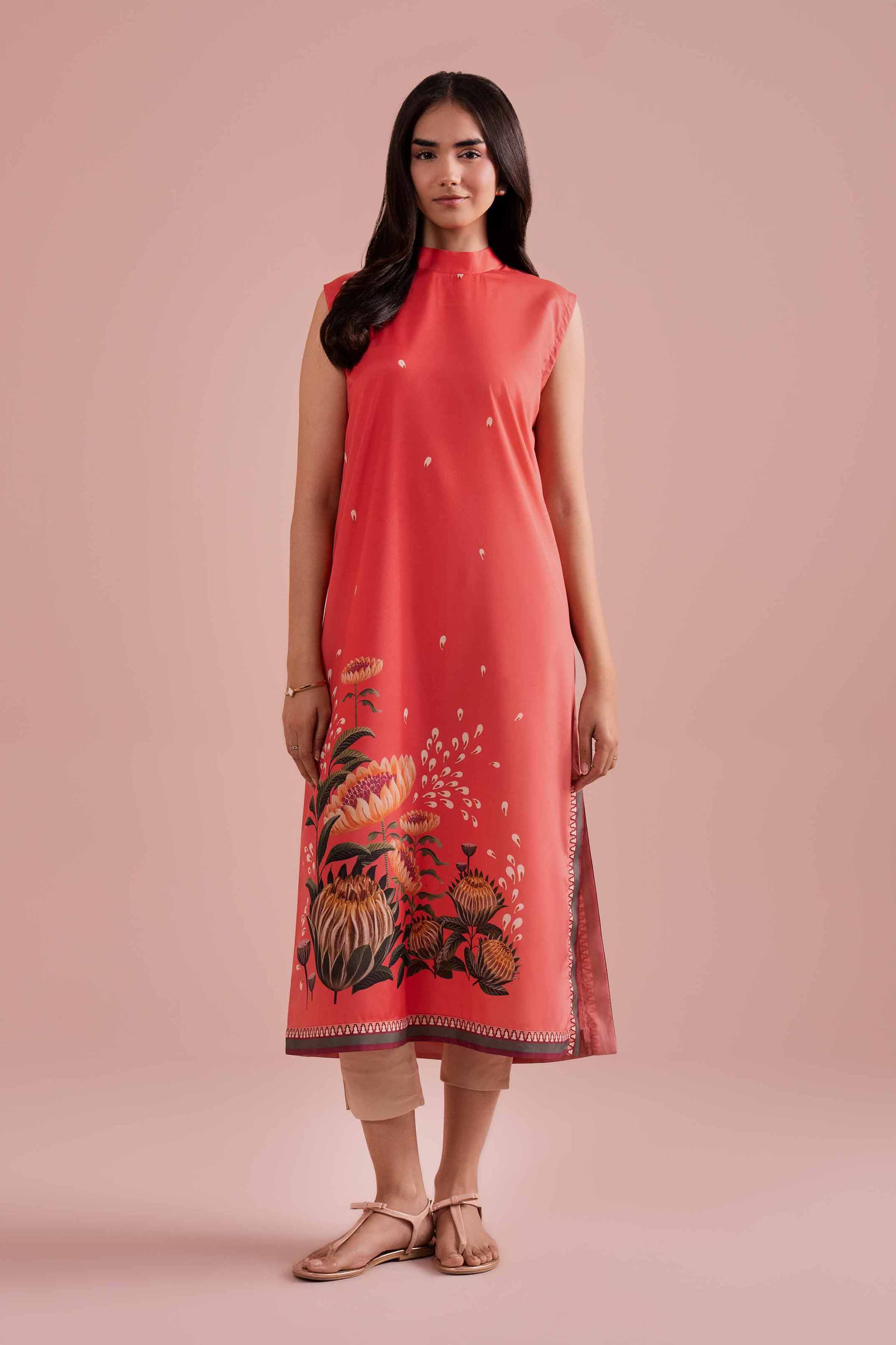 NishatUK - Red Printed Silk 1-piece ready to wear Shirt