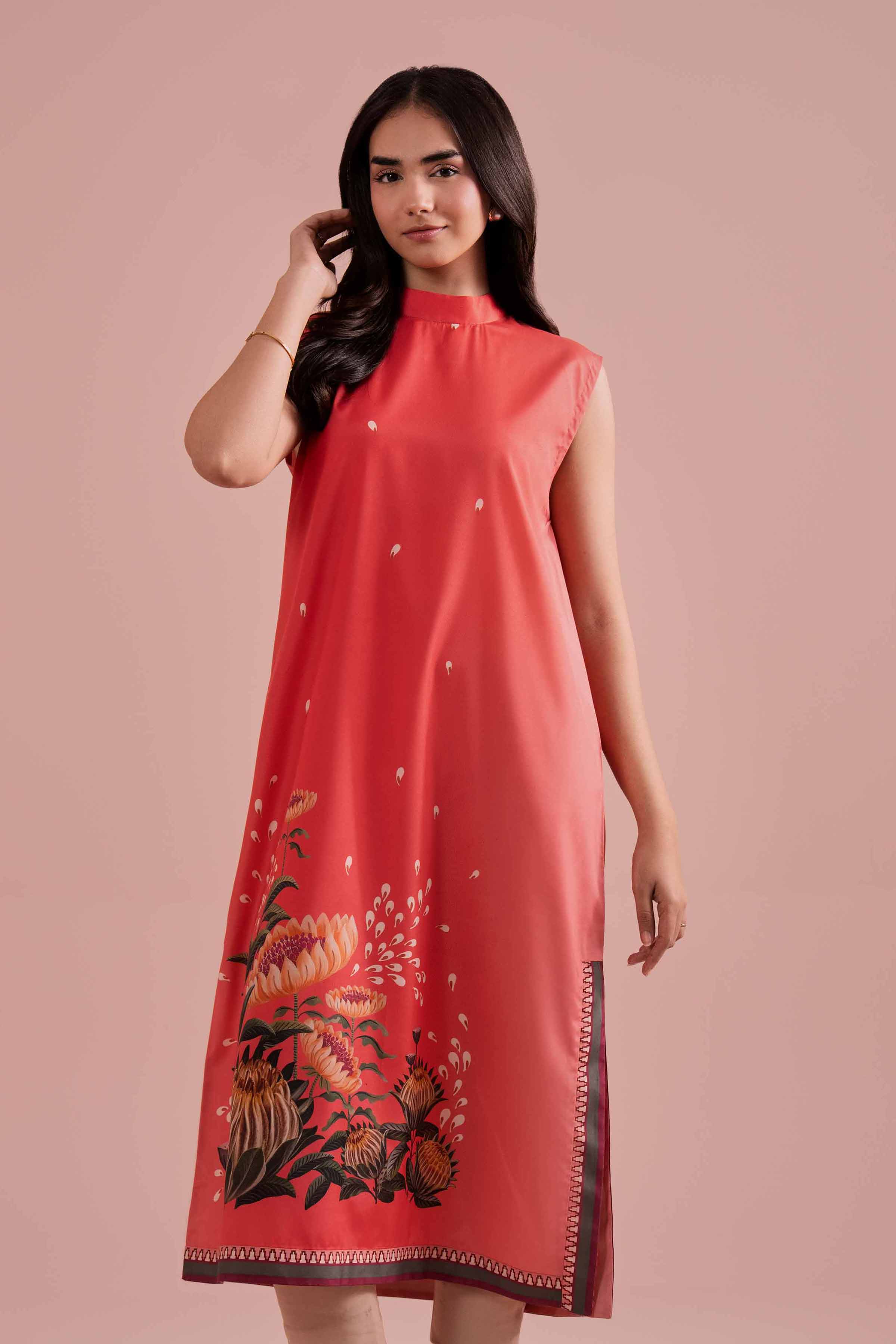 NishatUK - Red Printed Silk 1-piece ready to wear Shirt