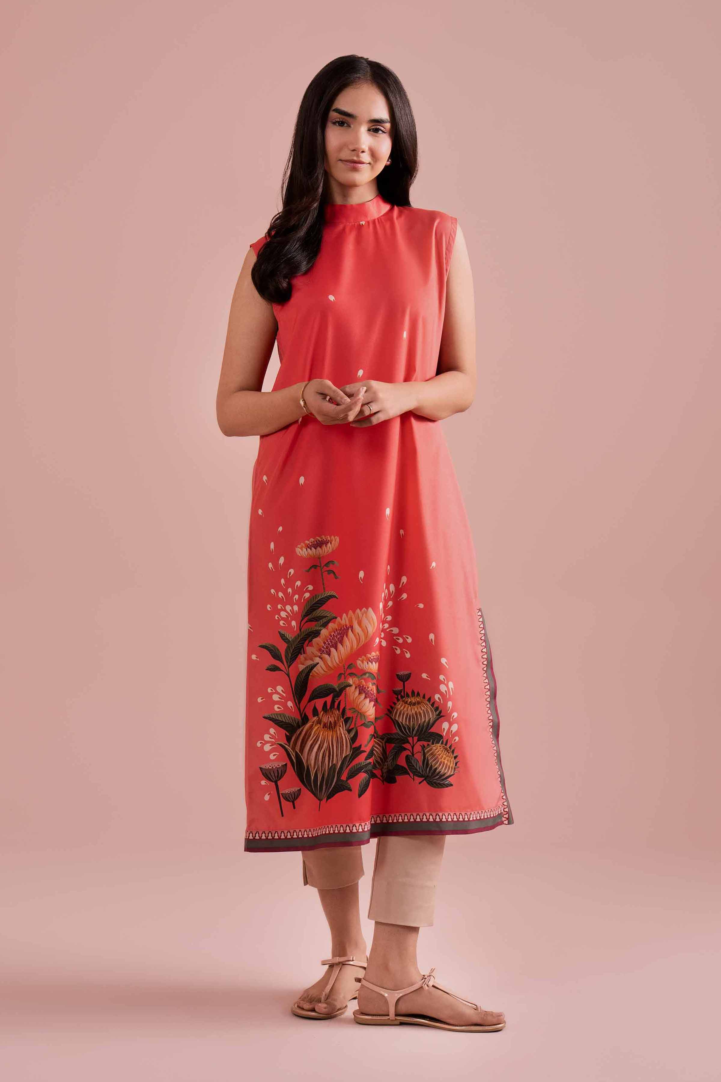 NishatUK - Red Printed Silk 1-piece ready to wear Shirt