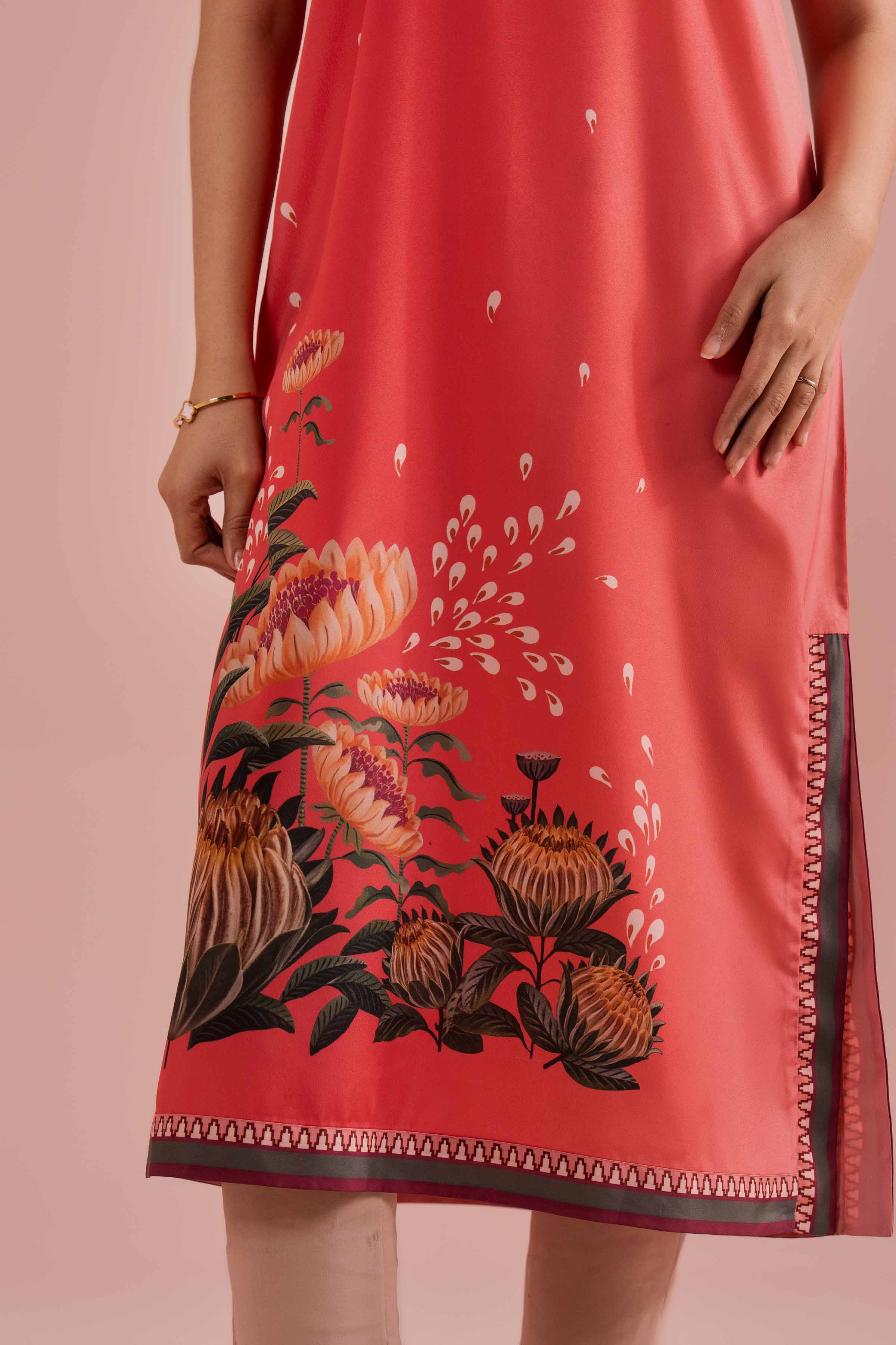 NishatUK - Red Printed Silk 1-piece ready to wear Shirt