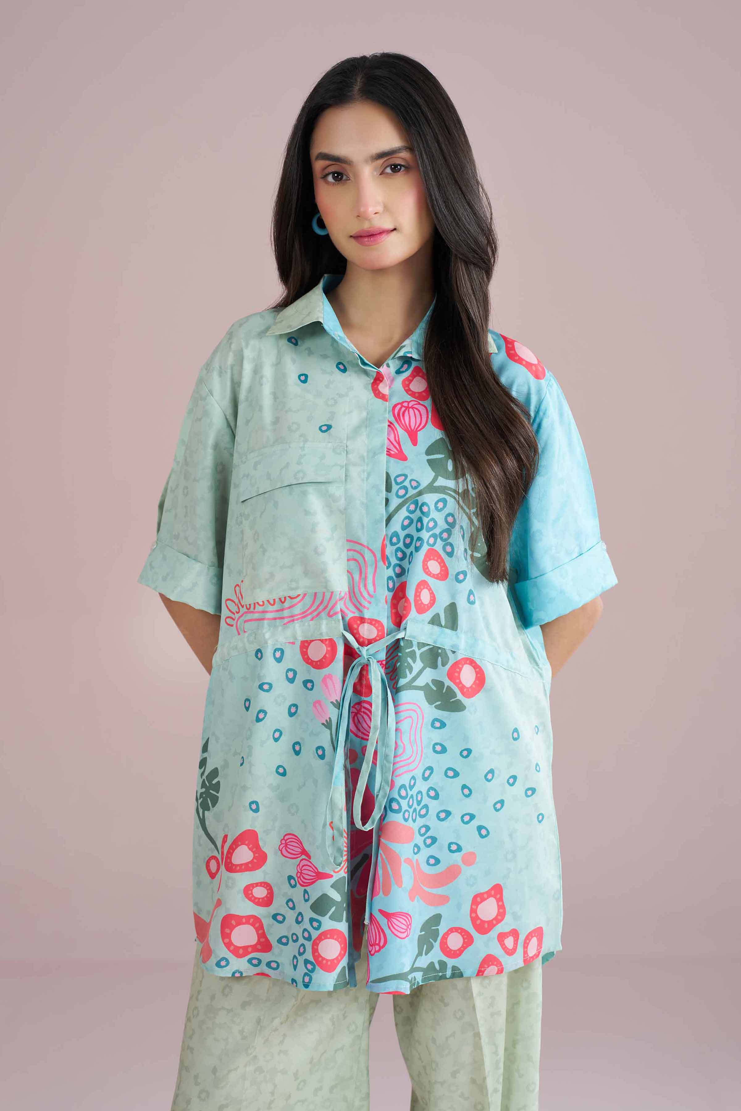 NishatUK - Green Printed Silk 2-piece ready to wear Dress