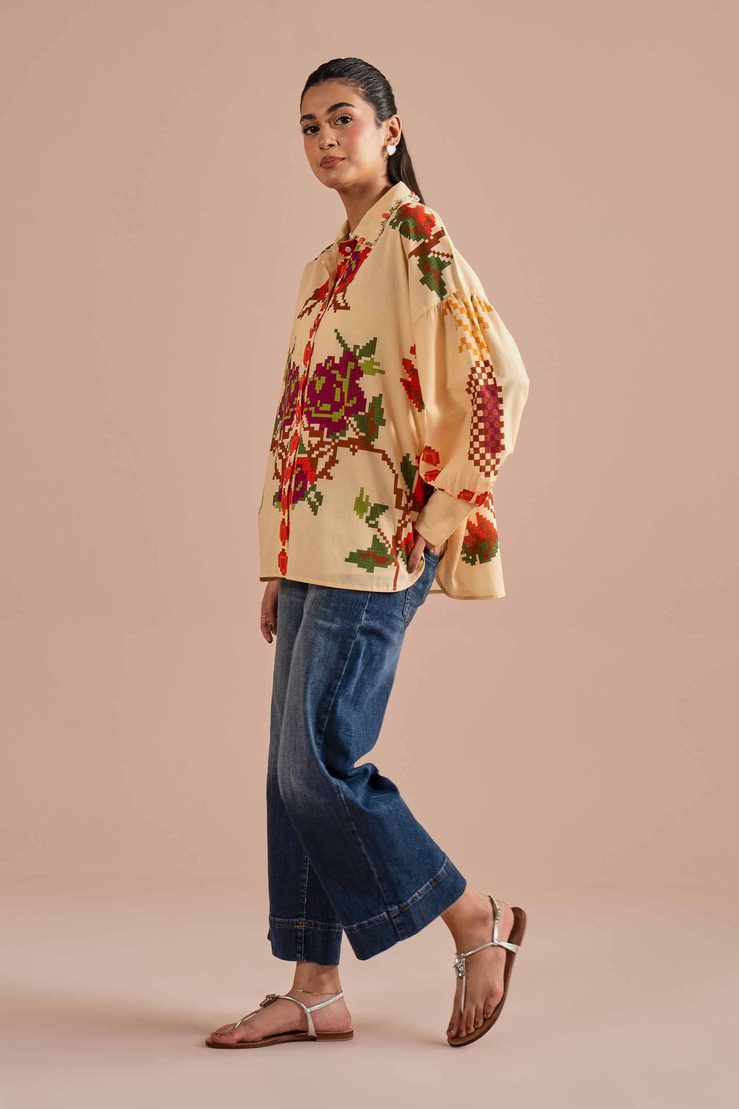 NishatUK - Beige Printed Cambric 1-piece ready to wear Shirt