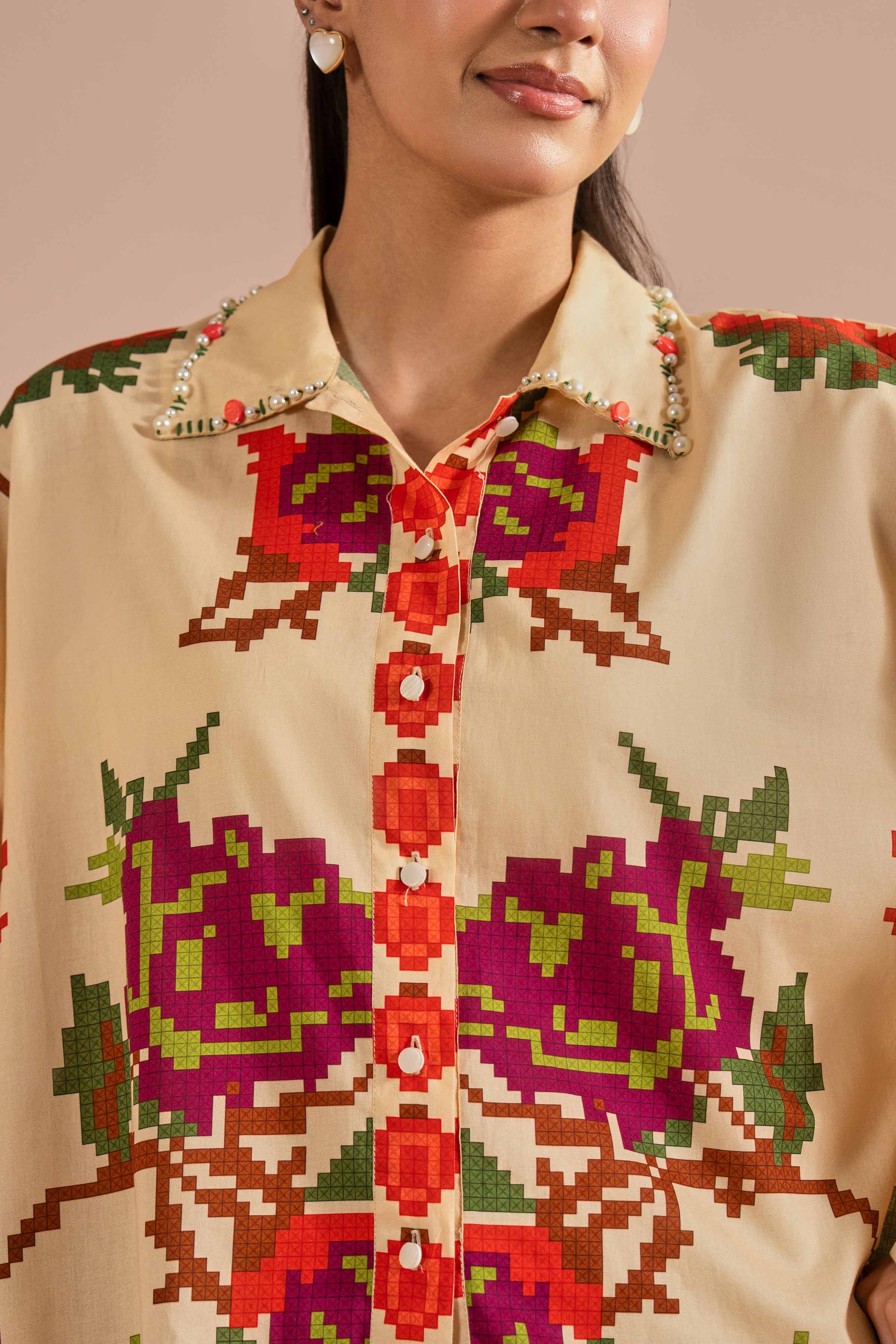 NishatUK - Beige Printed Cambric 1-piece ready to wear Shirt