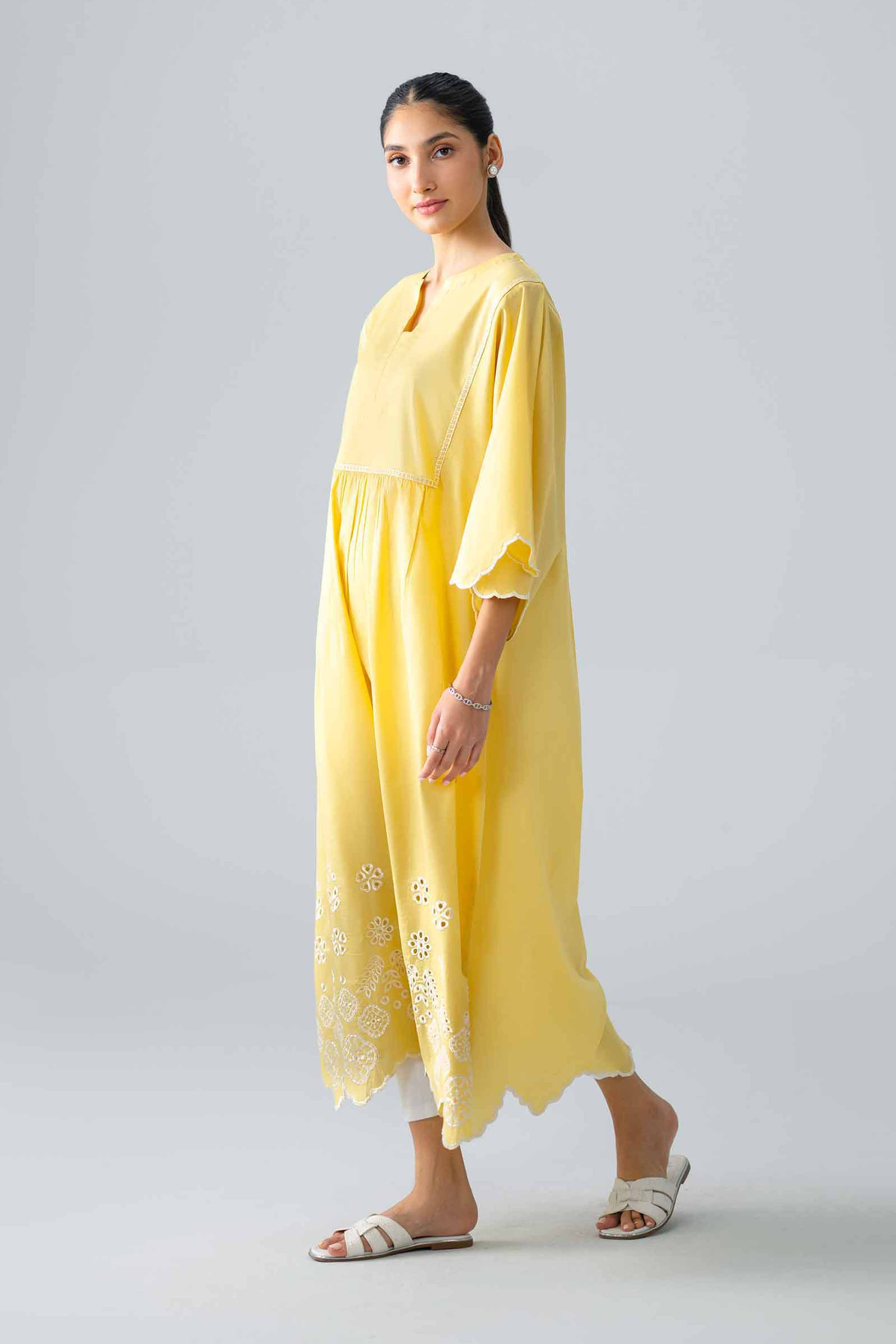 Nishat UK - Yellow Embroidered Cambric 1-piece ready to wear dress