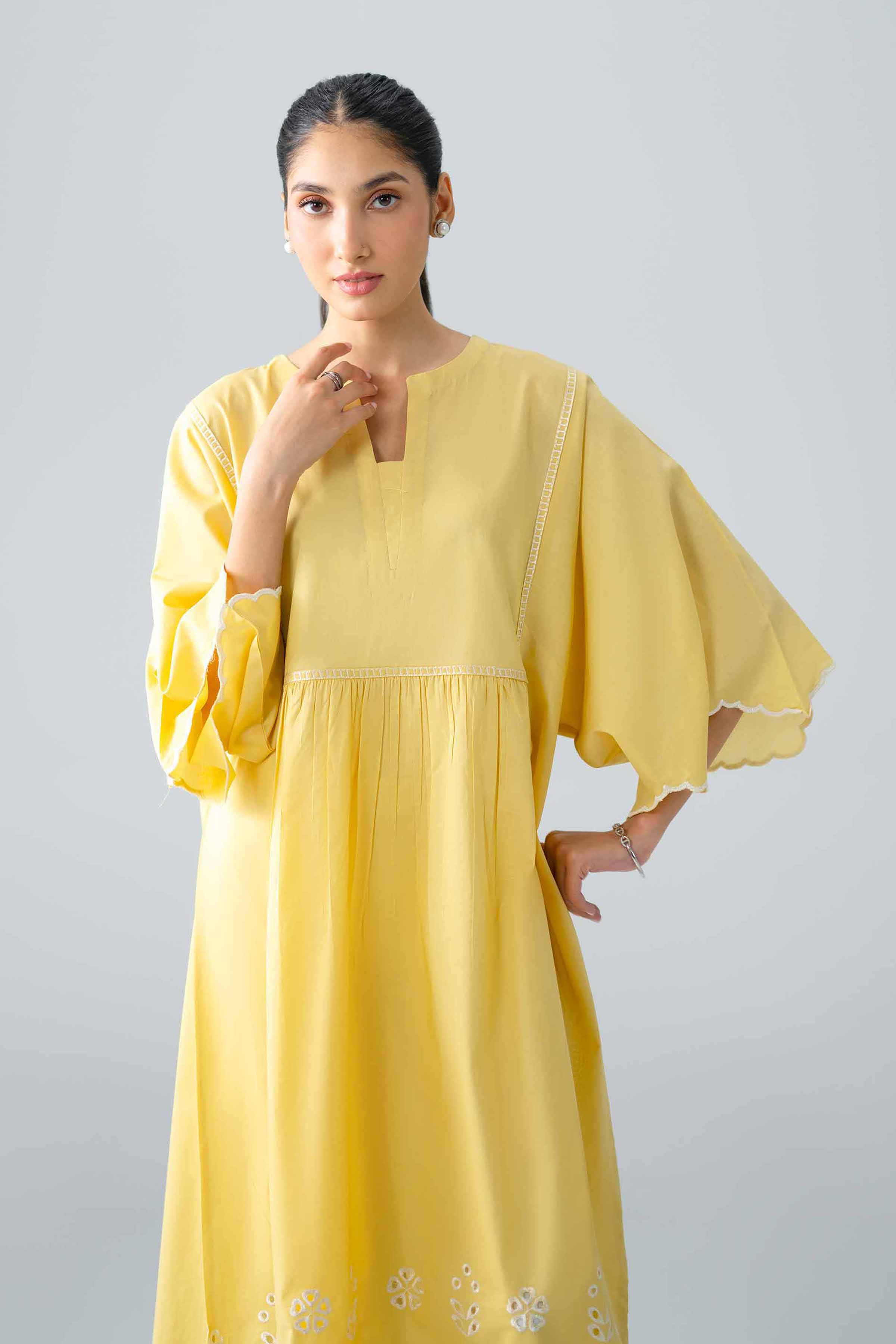 Nishat UK - Yellow Embroidered Cambric 1-piece ready to wear dress