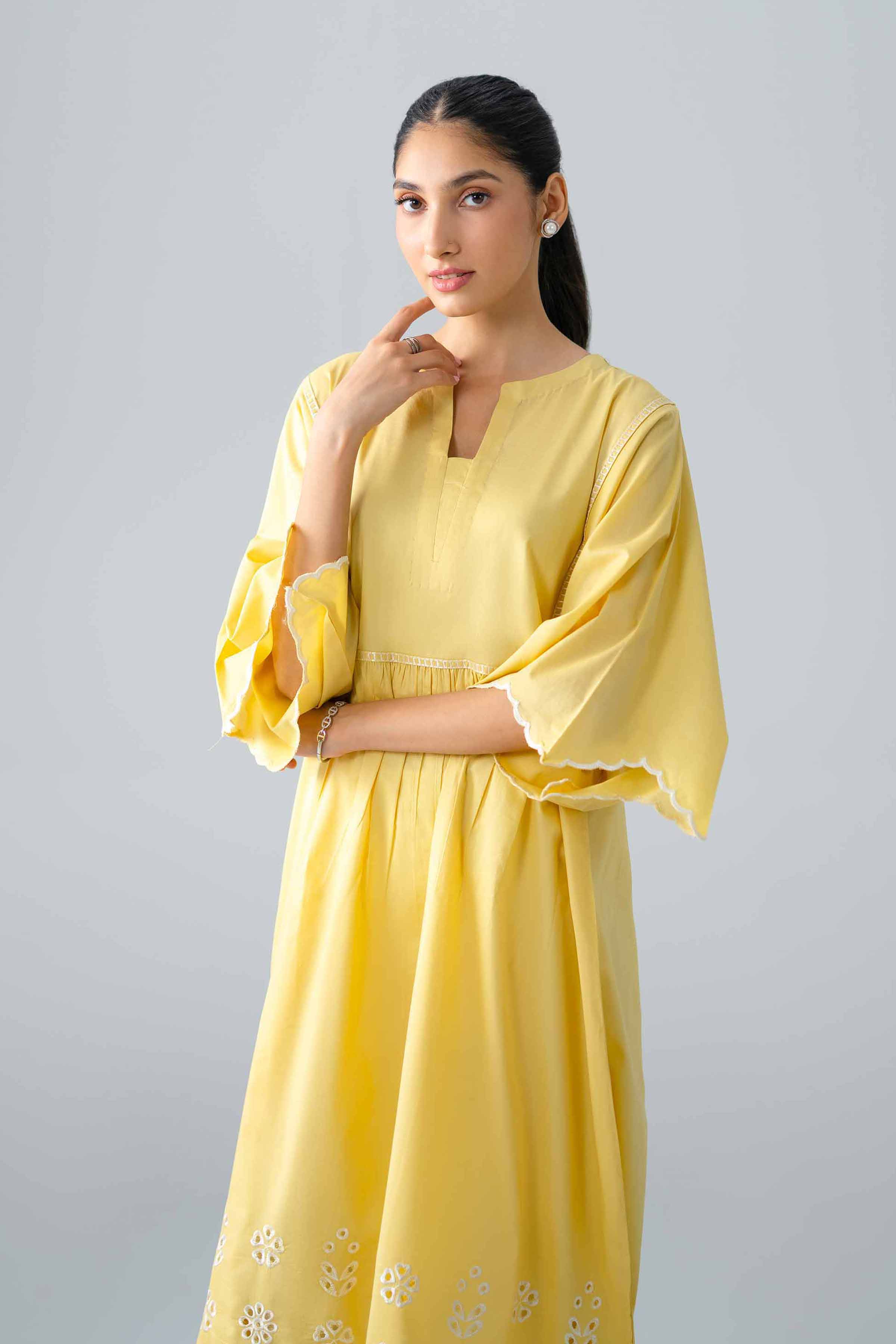 Nishat UK - Yellow Embroidered Cambric 1-piece ready to wear dress