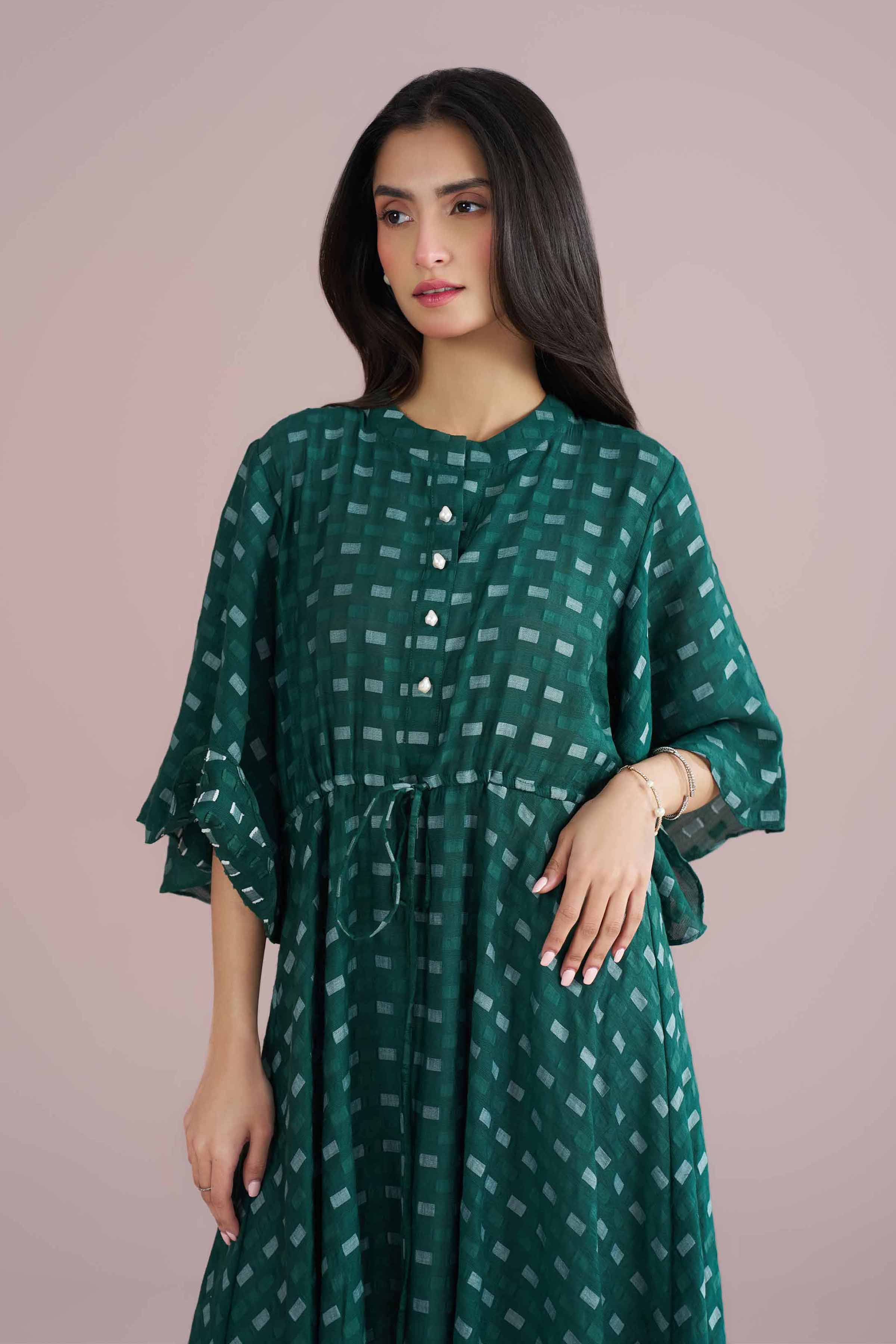 NishatUK - Green Solids Jacquard 1-piece ready to wear dress