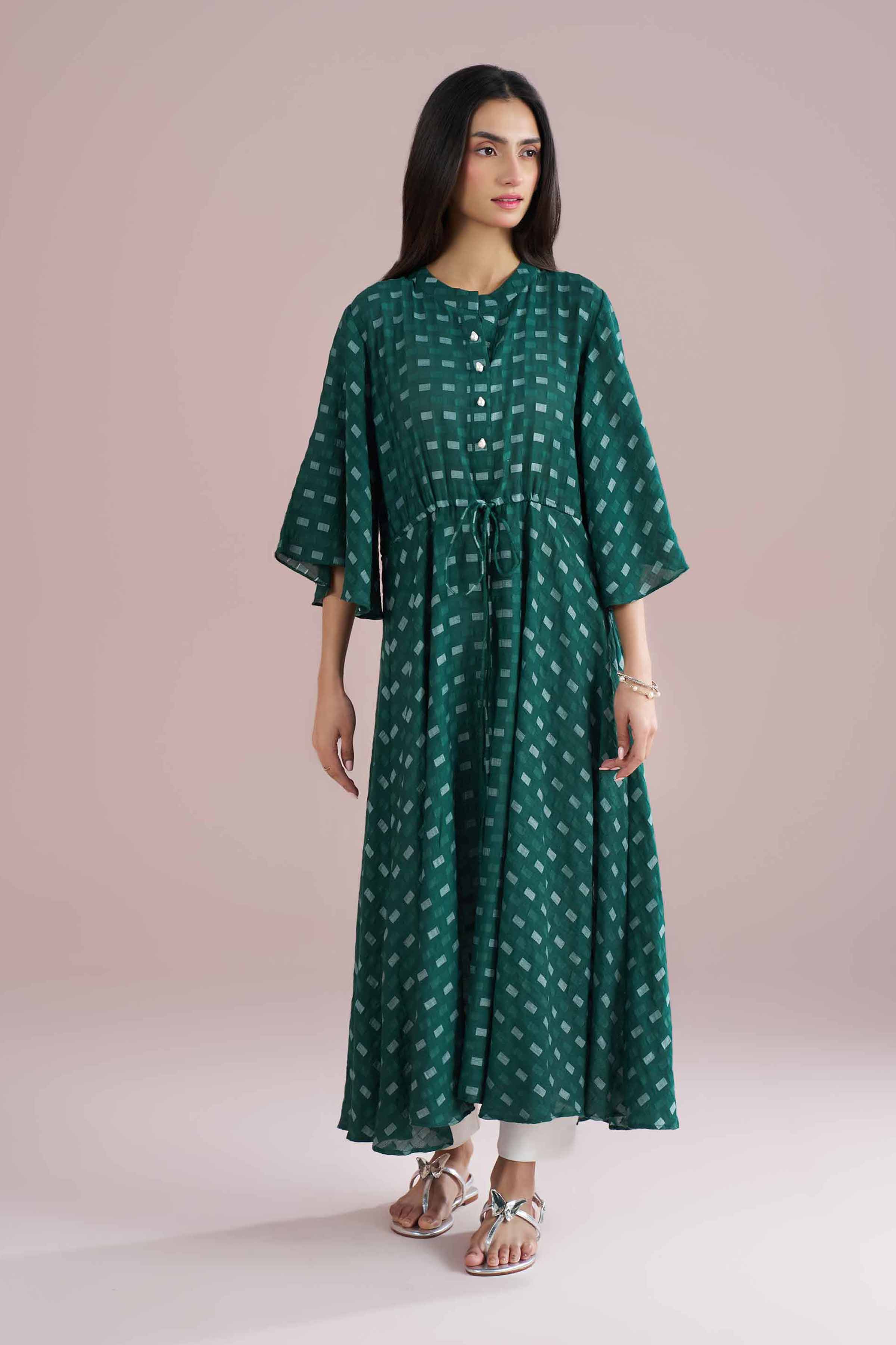 NishatUK - Green Solids Jacquard 1-piece ready to wear dress