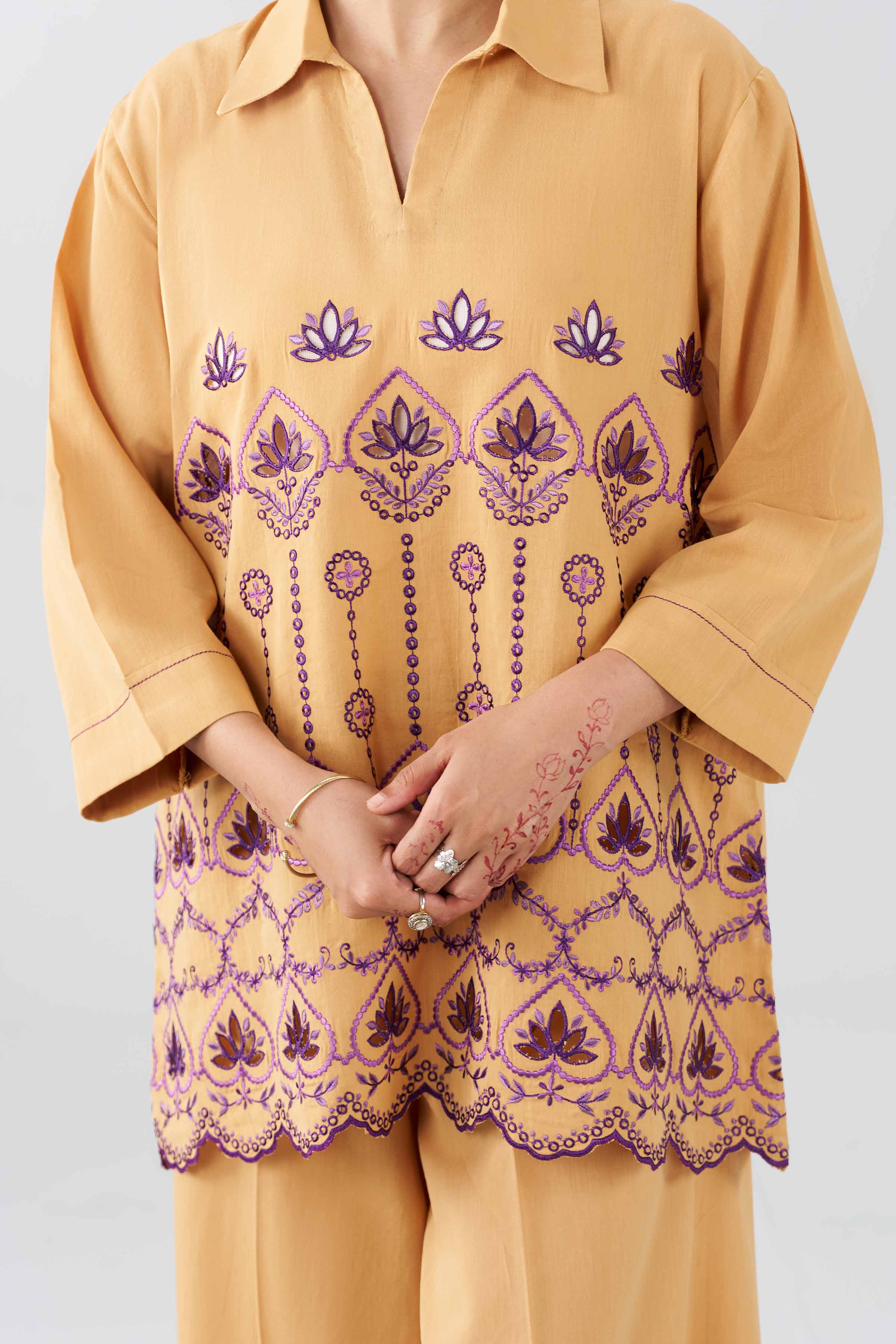 Nishat UK - Yellow Embroidered Textured Tweed 2-piece ready to wear Dress