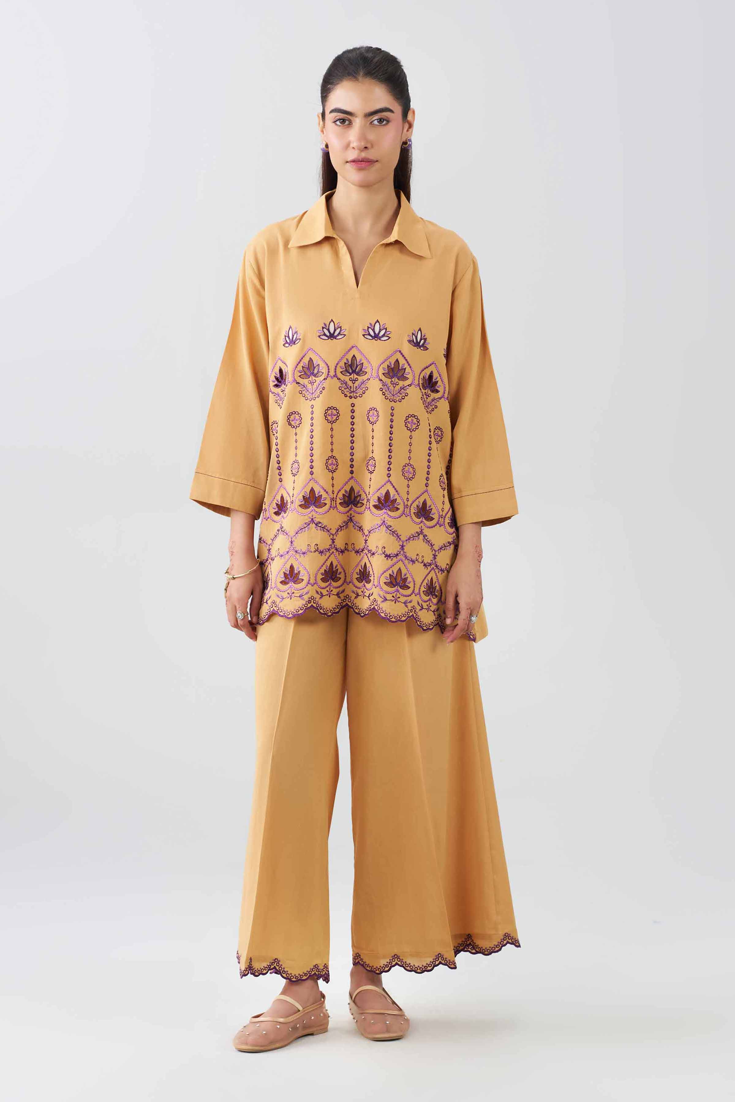 Nishat UK - Yellow Embroidered Textured Tweed 2-piece ready to wear Dress