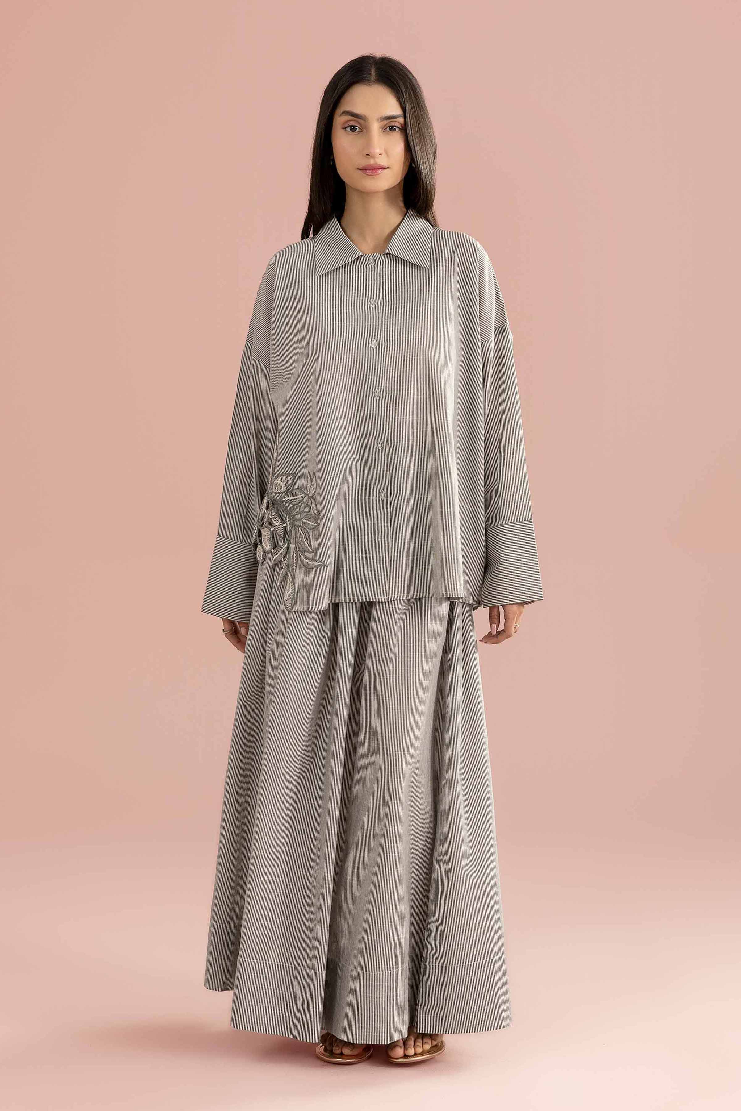 NishatUK - Black Embroidered Cotton 2-piece ready to wear Dress