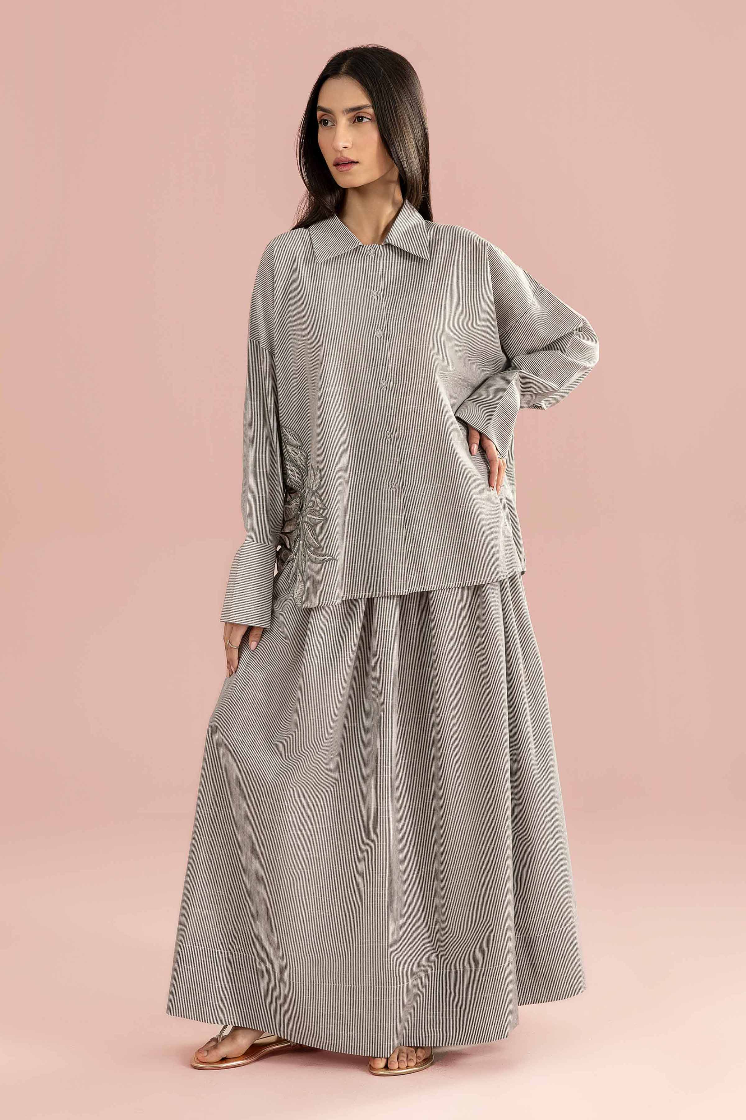 NishatUK - Black Embroidered Cotton 2-piece ready to wear Dress