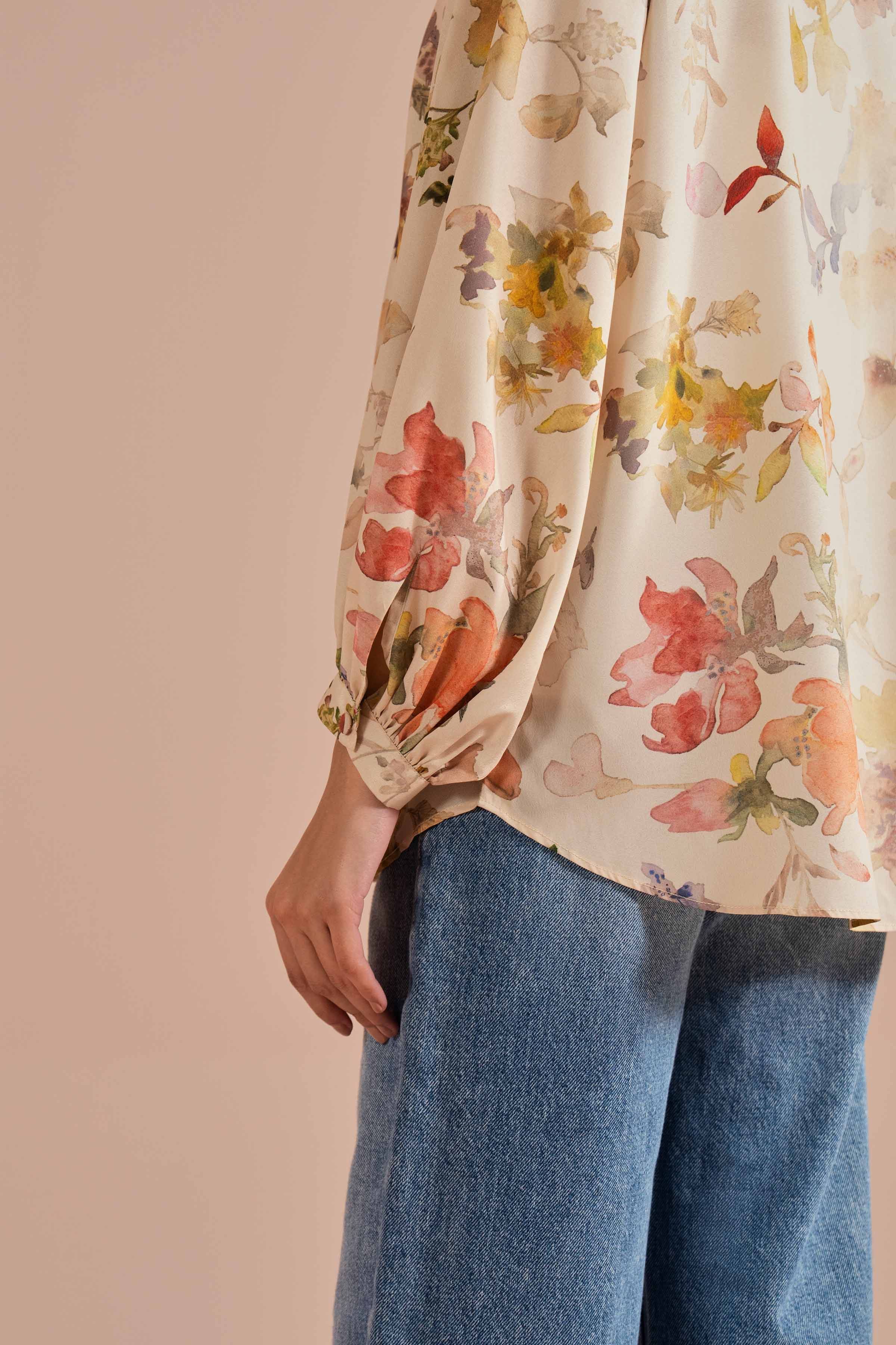 NishatUK - Beige Printed Silk 1-piece ready to wear tunic