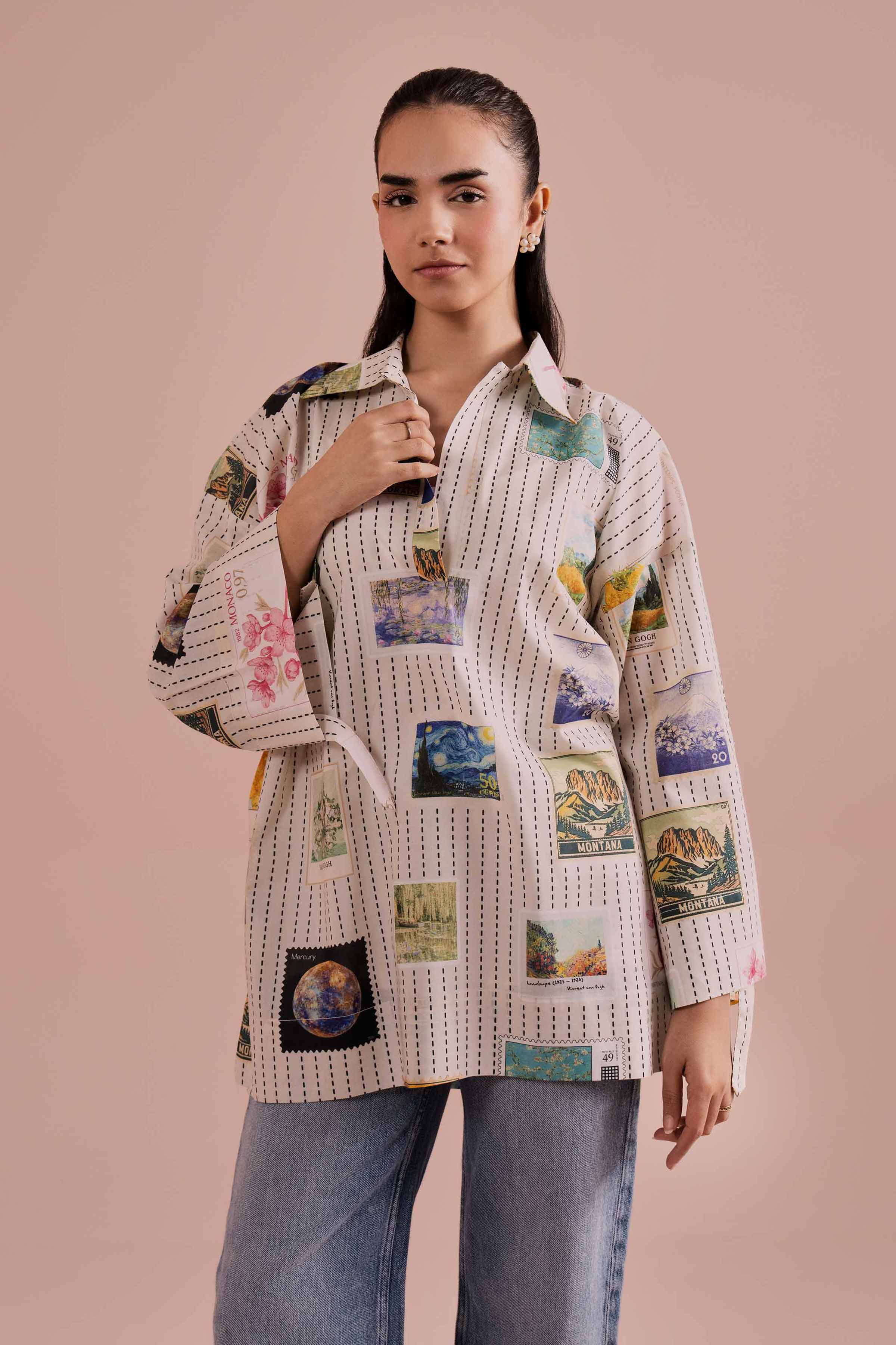 NishatUK - White Printed Cambric 1-piece ready to wear Tunic