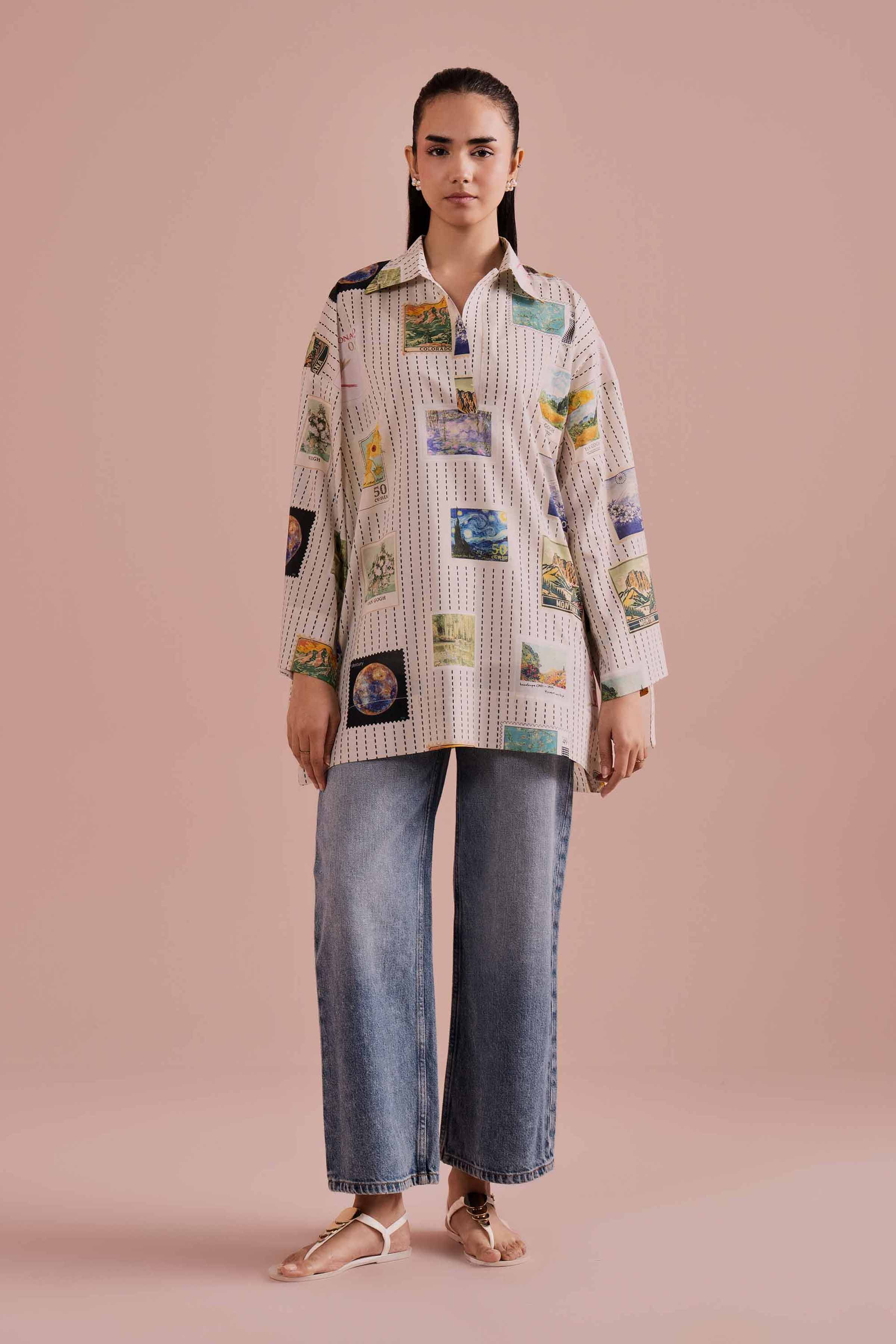 NishatUK - White Printed Cambric 1-piece ready to wear Tunic