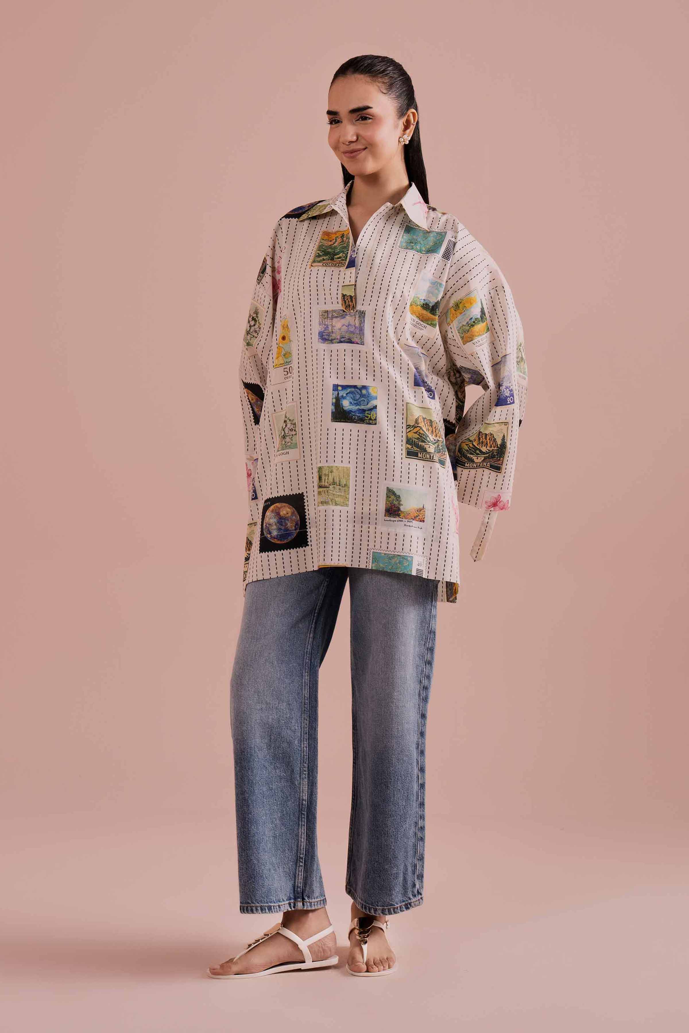 NishatUK - White Printed Cambric 1-piece ready to wear Tunic