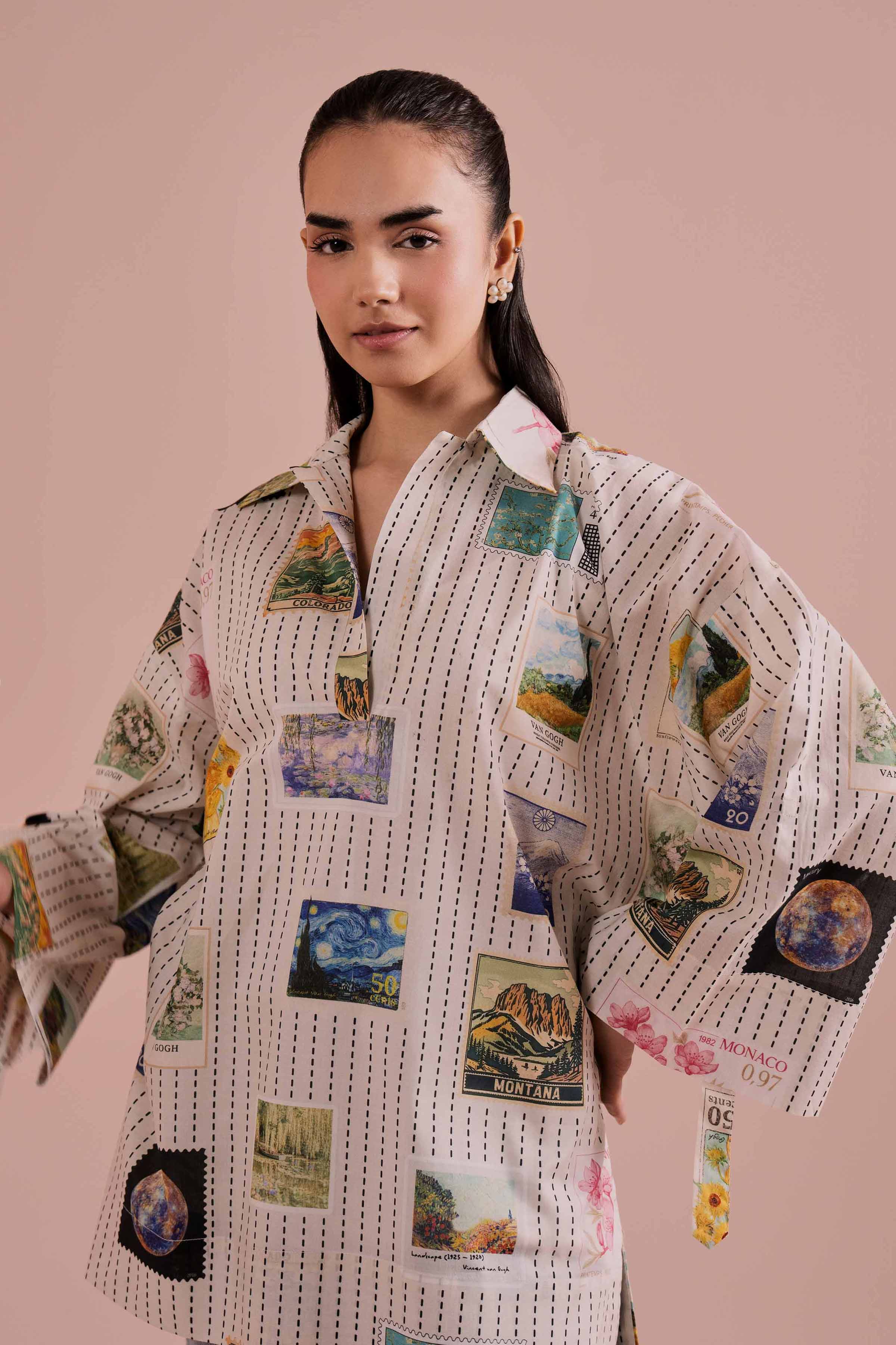 NishatUK - White Printed Cambric 1-piece ready to wear Tunic