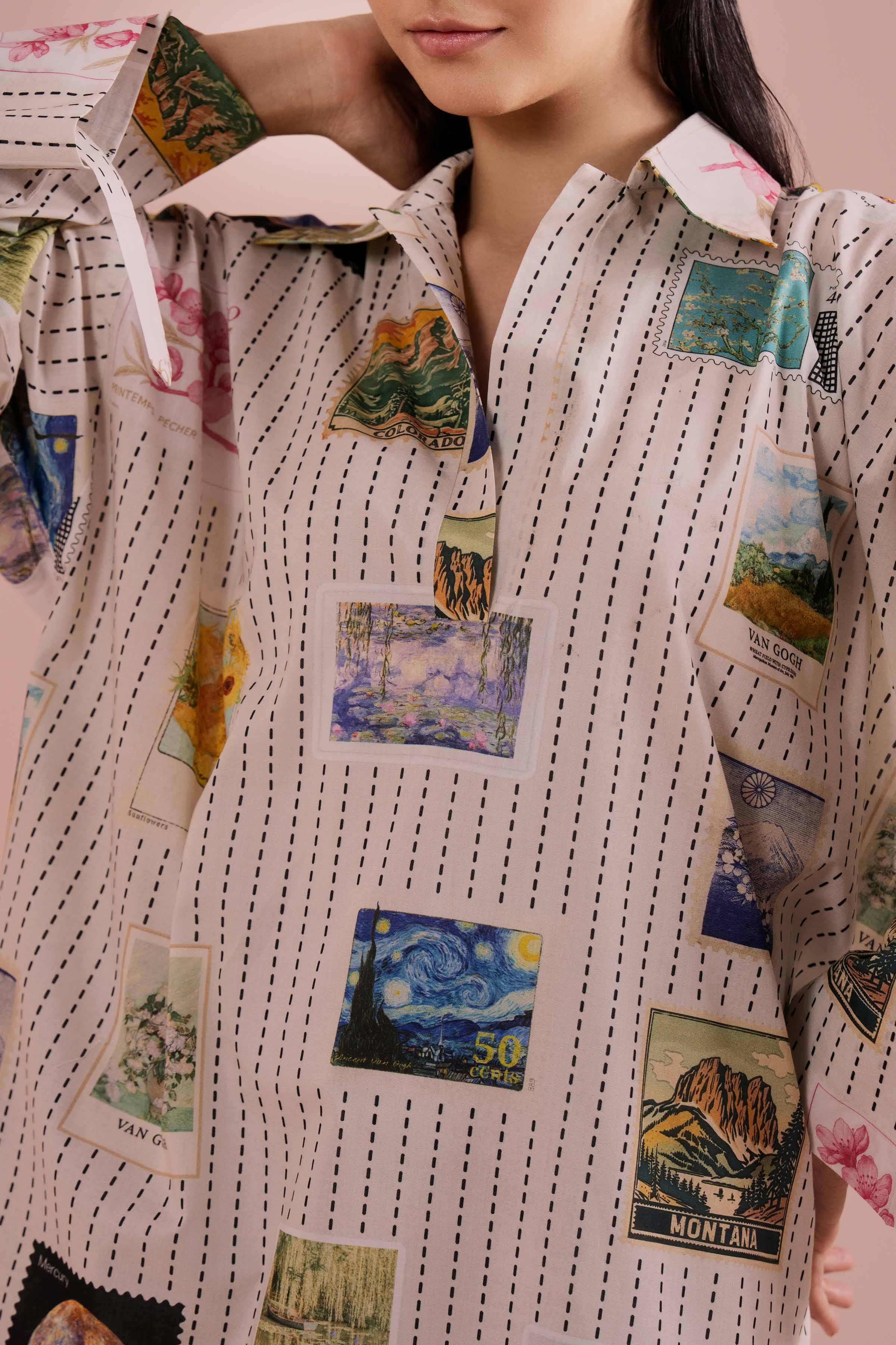 NishatUK - White Printed Cambric 1-piece ready to wear Tunic