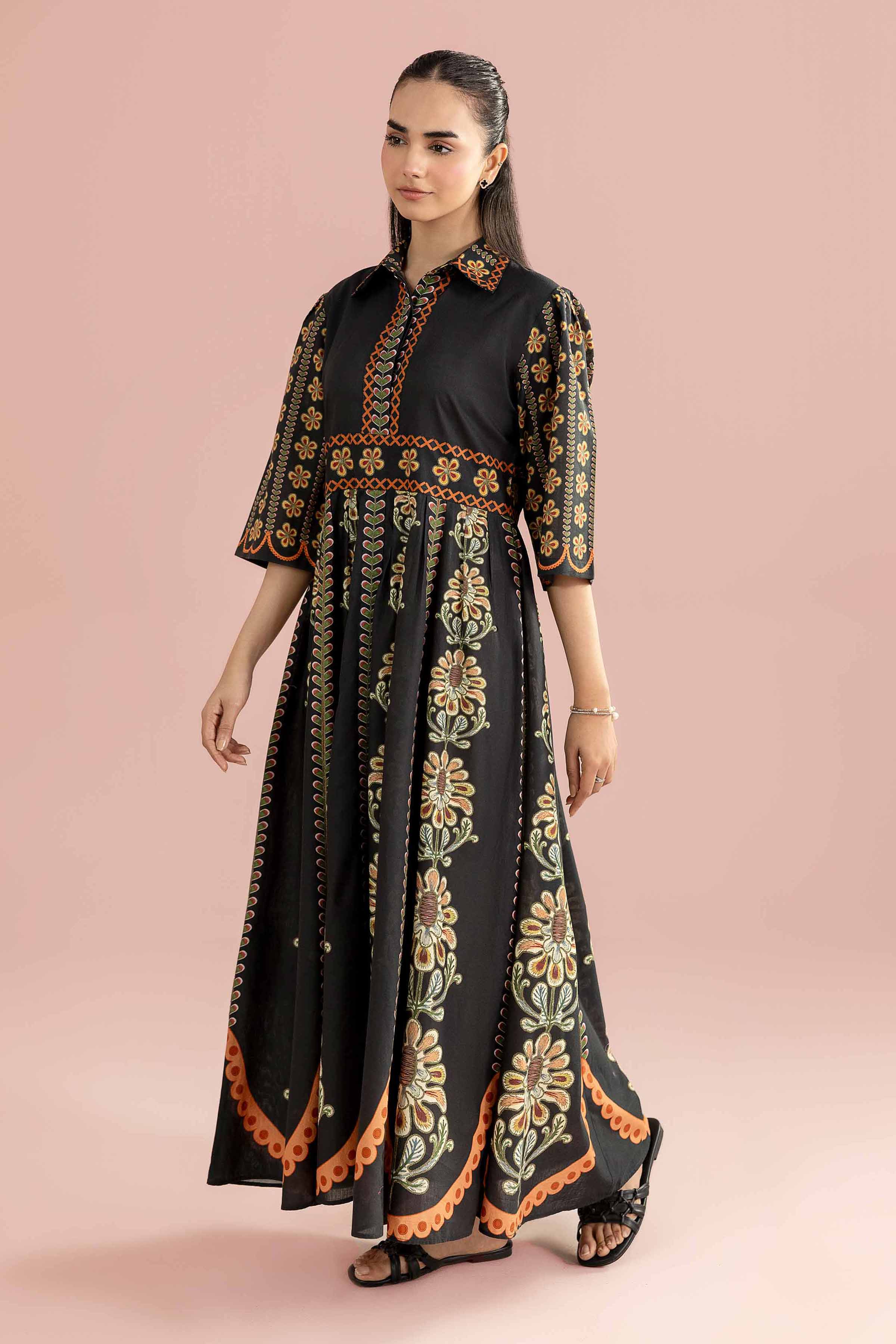 NishatUK - Black Printed Cambric 1-piece ready to wear dress