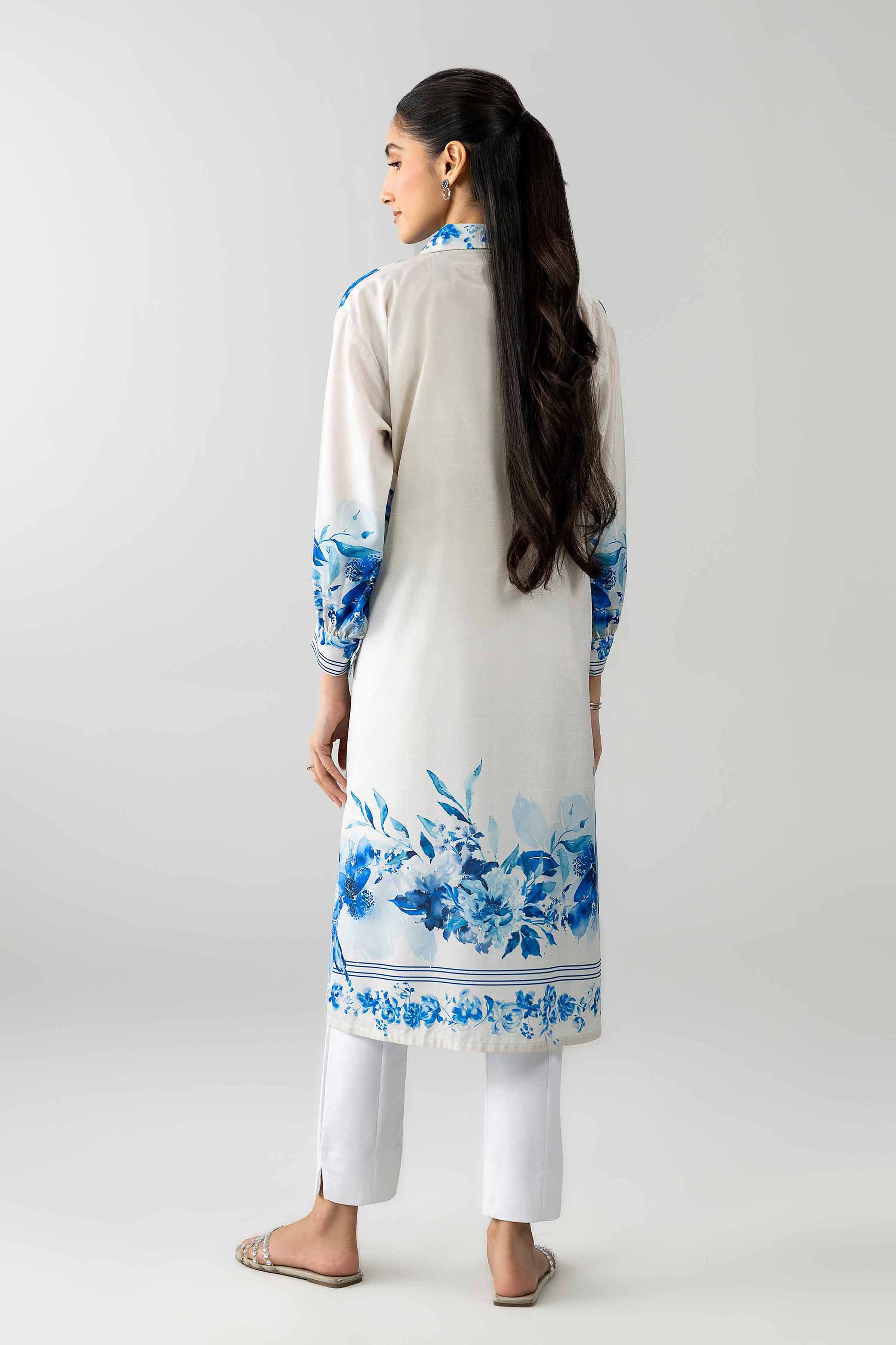 Nishat UK - White Printed Silk 1-piece ready to wear tunic