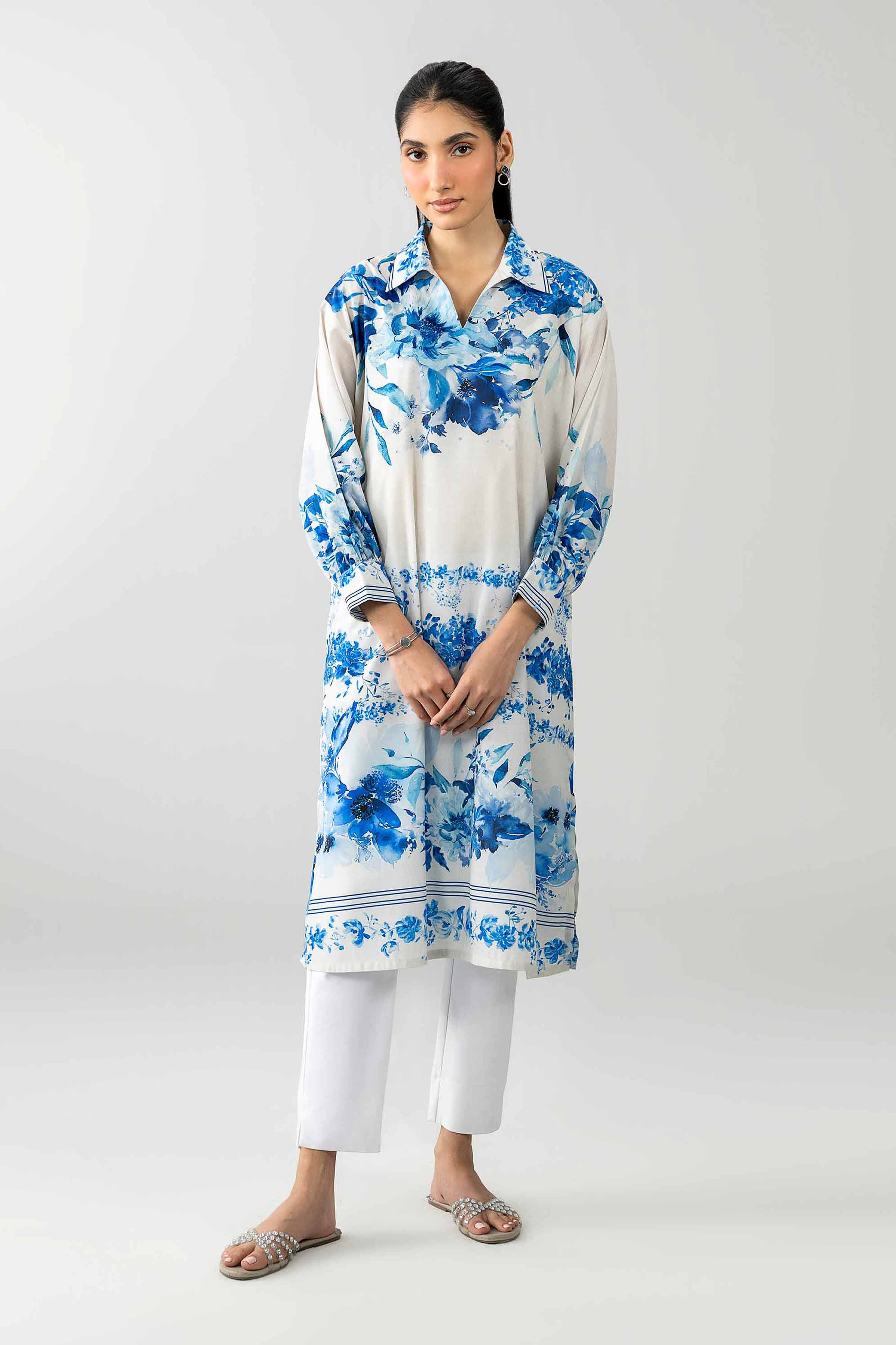 Nishat UK - White Printed Silk 1-piece ready to wear tunic