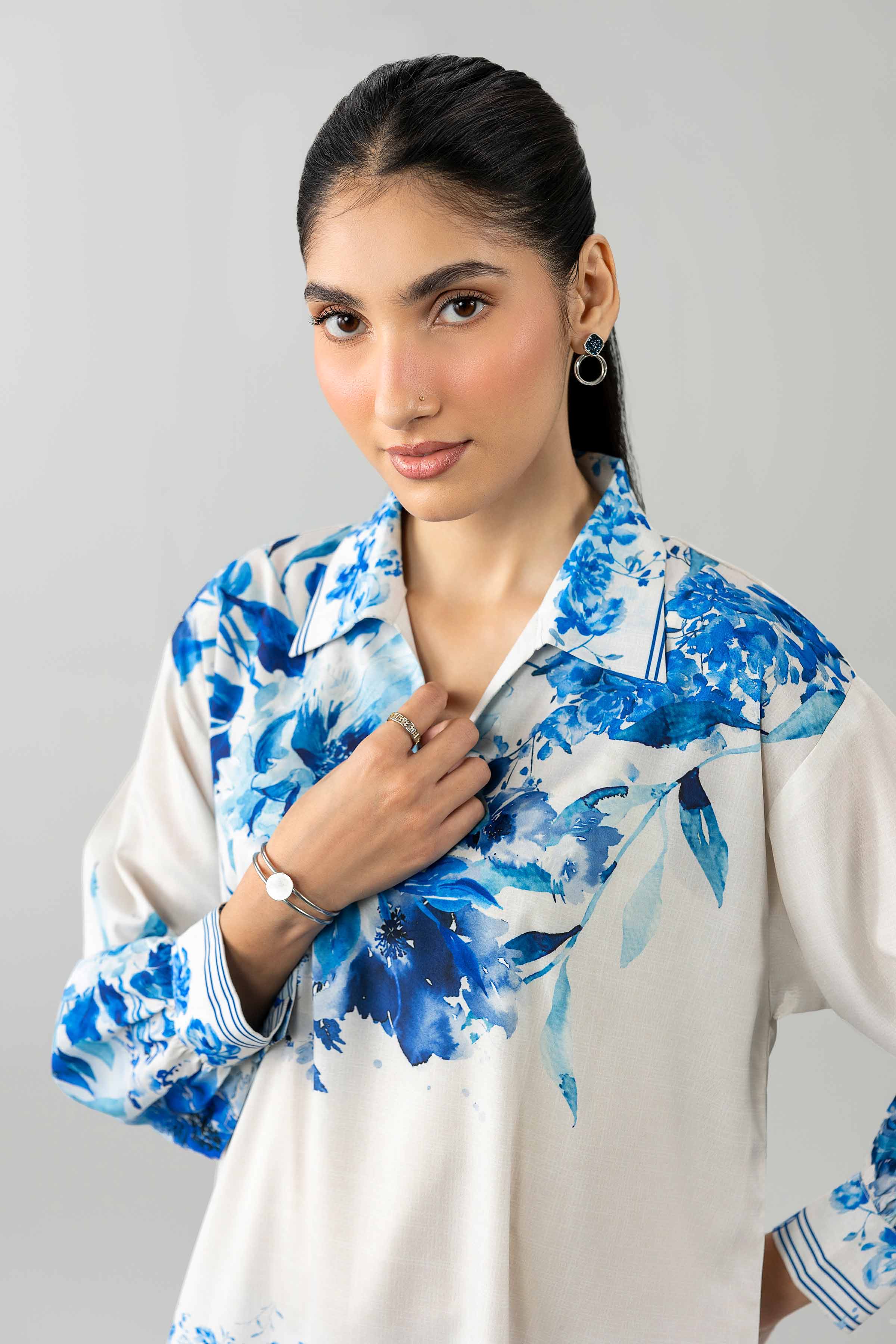 Nishat UK - White Printed Silk 1-piece ready to wear tunic