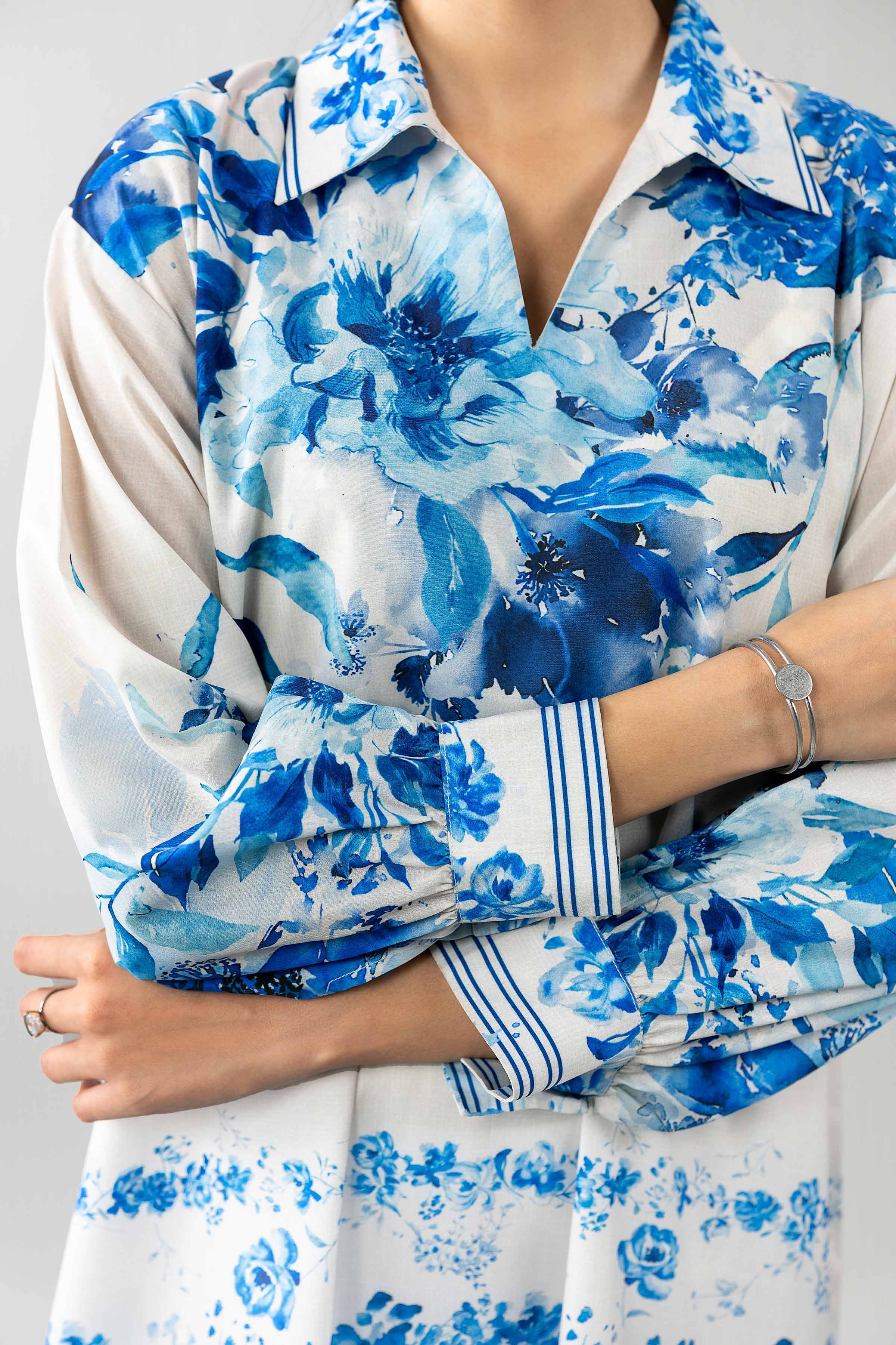 Nishat UK - White Printed Silk 1-piece ready to wear tunic