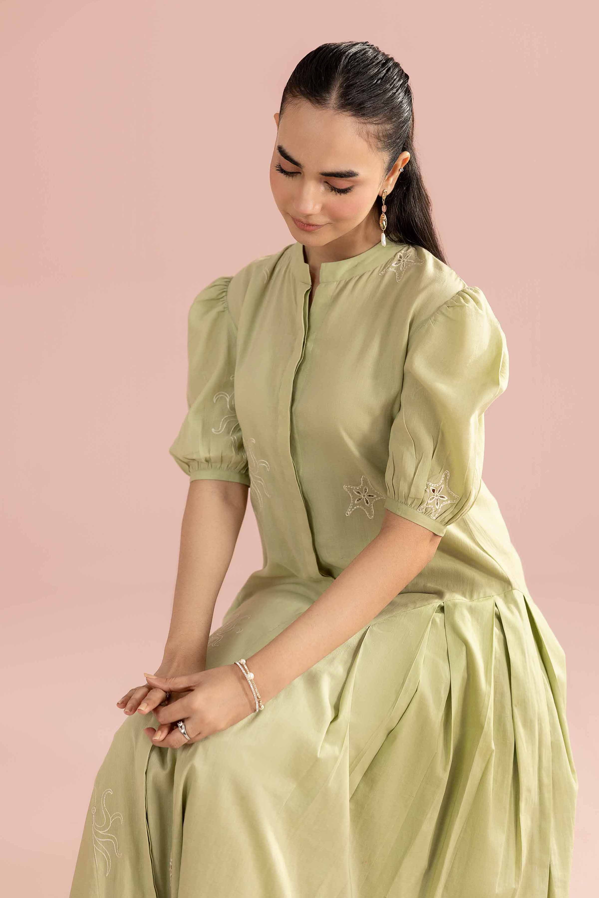 NishatUK - Green Embroidered Cambric 1-piece ready to wear dress