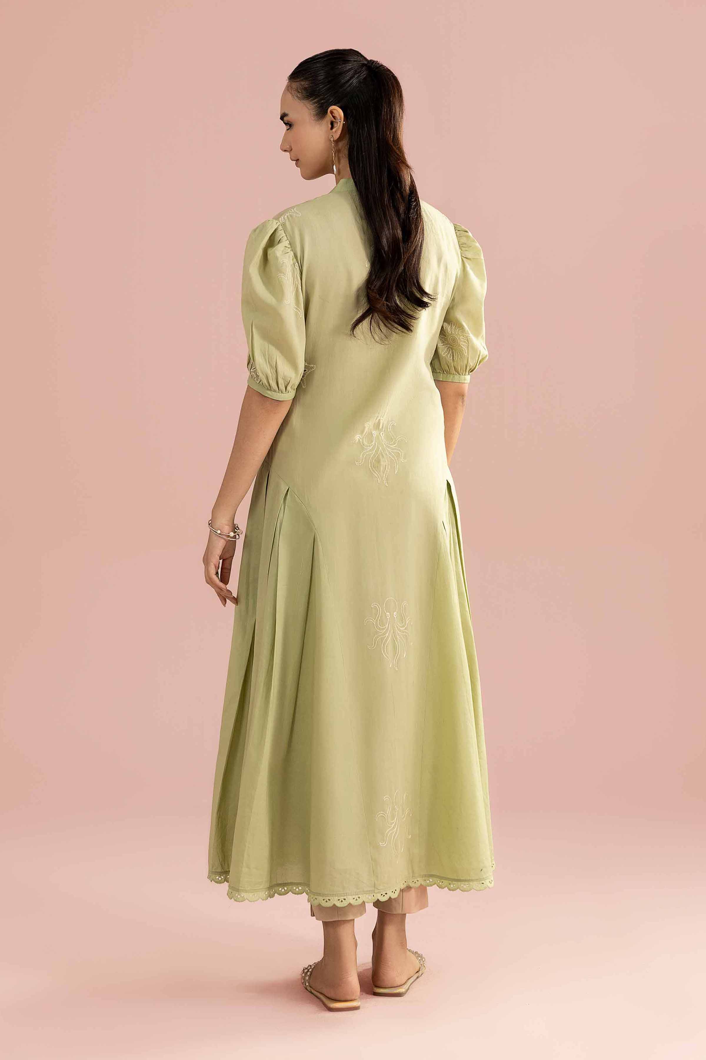 NishatUK - Green Embroidered Cambric 1-piece ready to wear dress