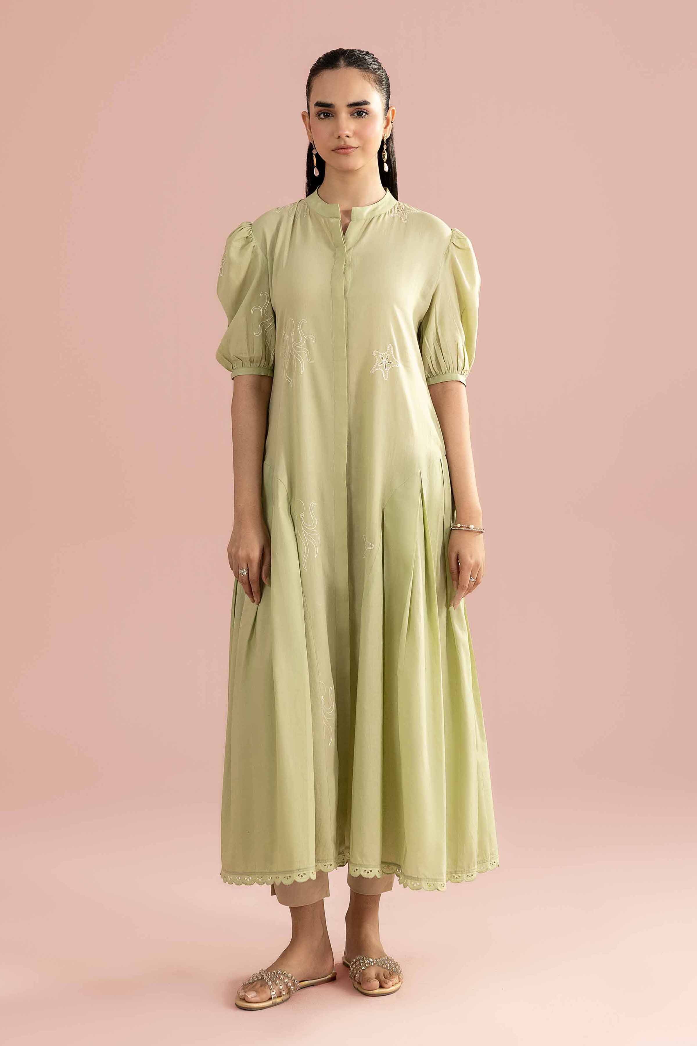 NishatUK - Green Embroidered Cambric 1-piece ready to wear dress