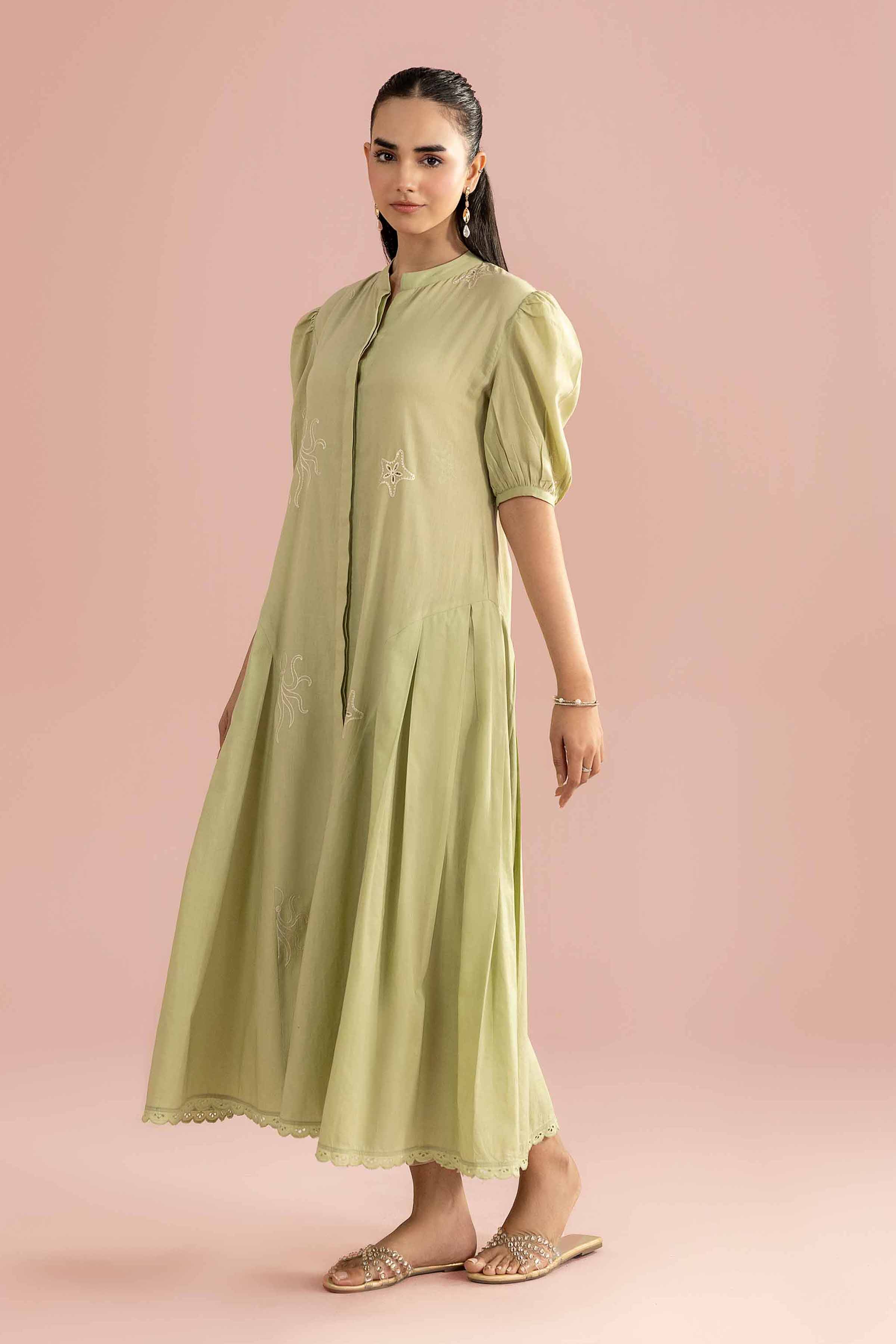NishatUK - Green Embroidered Cambric 1-piece ready to wear dress