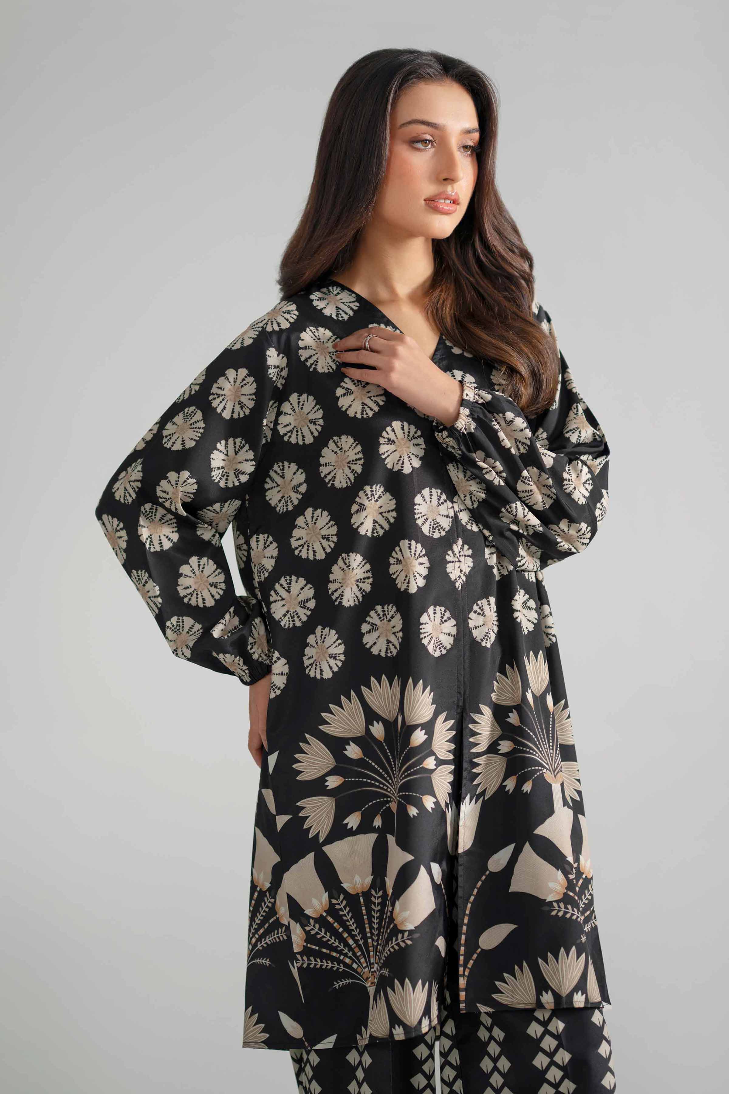 Nishat UK - Black Printed Silk 2-piece ready to wear Dress