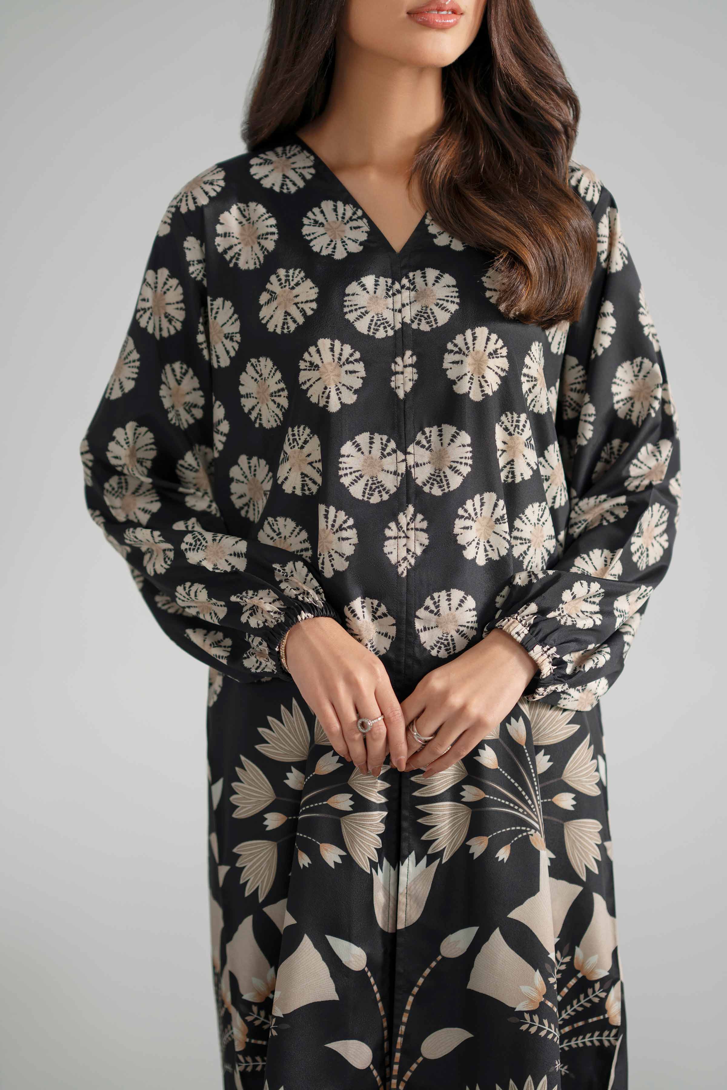 Nishat UK - Black Printed Silk 2-piece ready to wear Dress