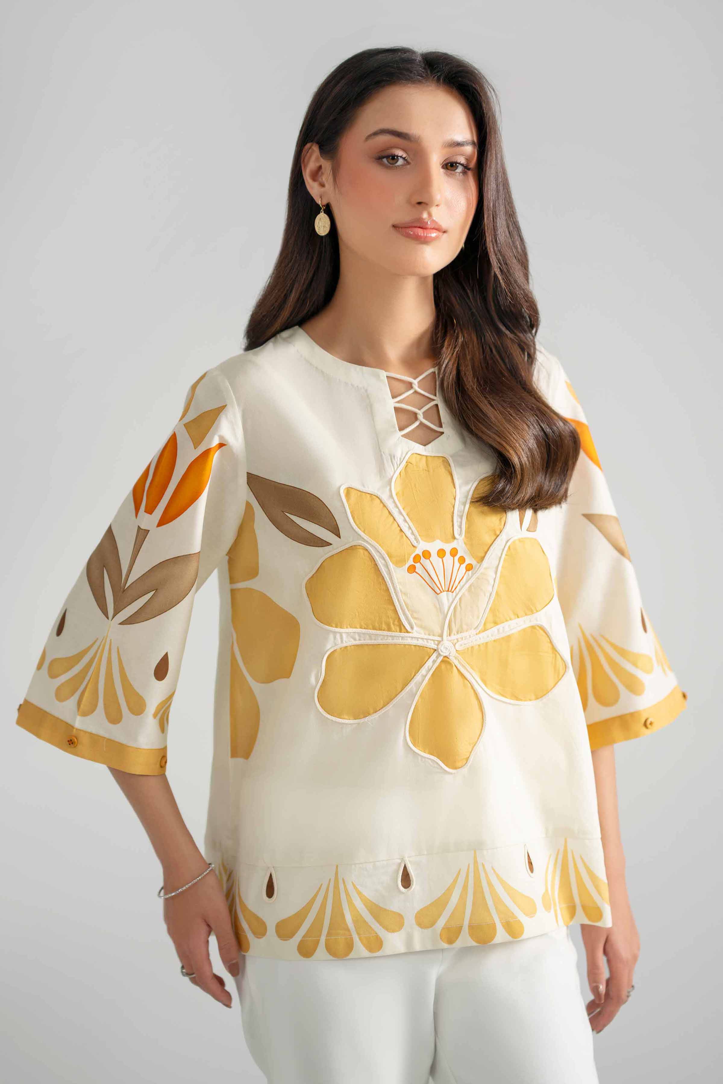 Nishat UK - Off White Printed Cambric 1-piece ready to wear tunic