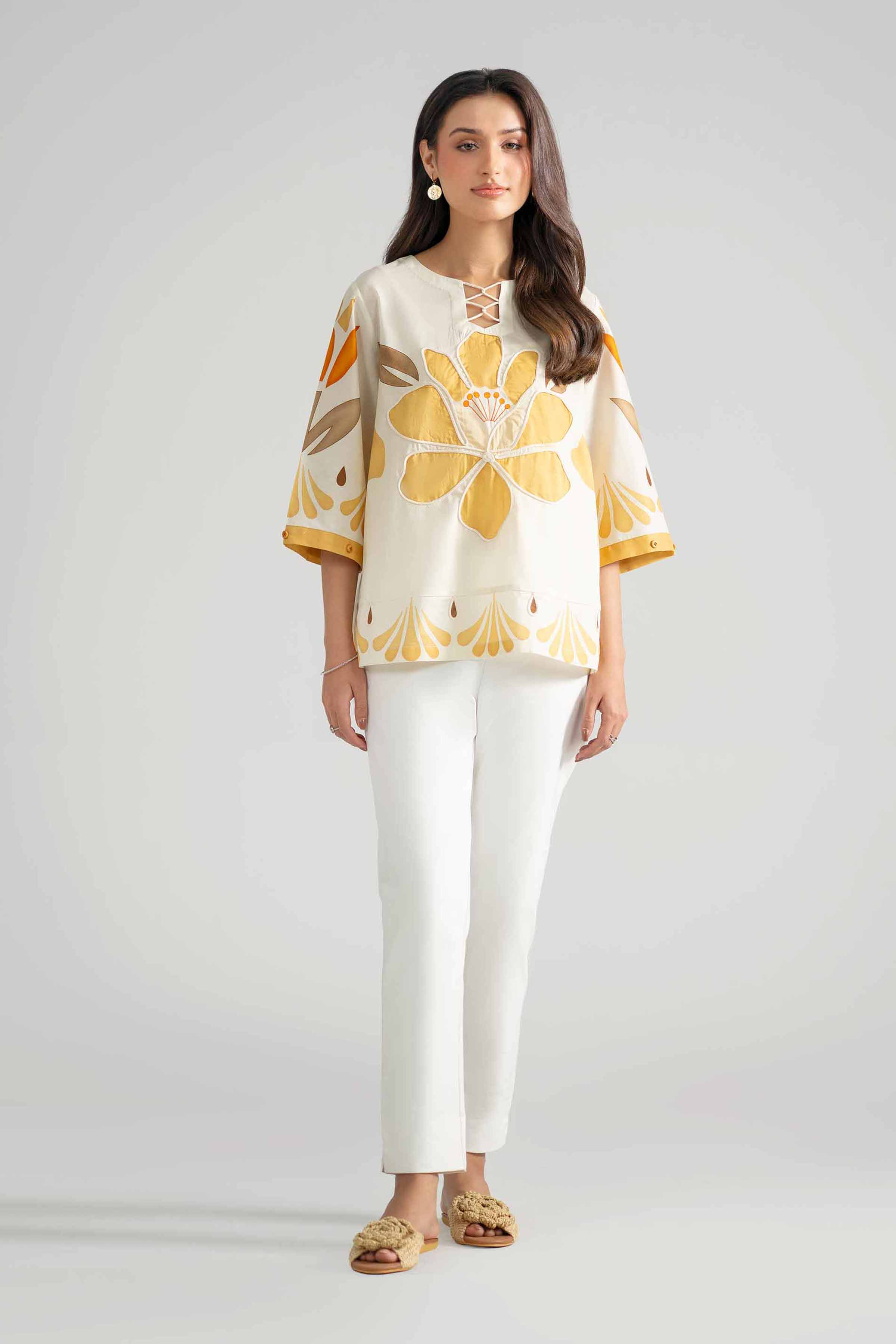 Nishat UK - Off White Printed Cambric 1-piece ready to wear tunic