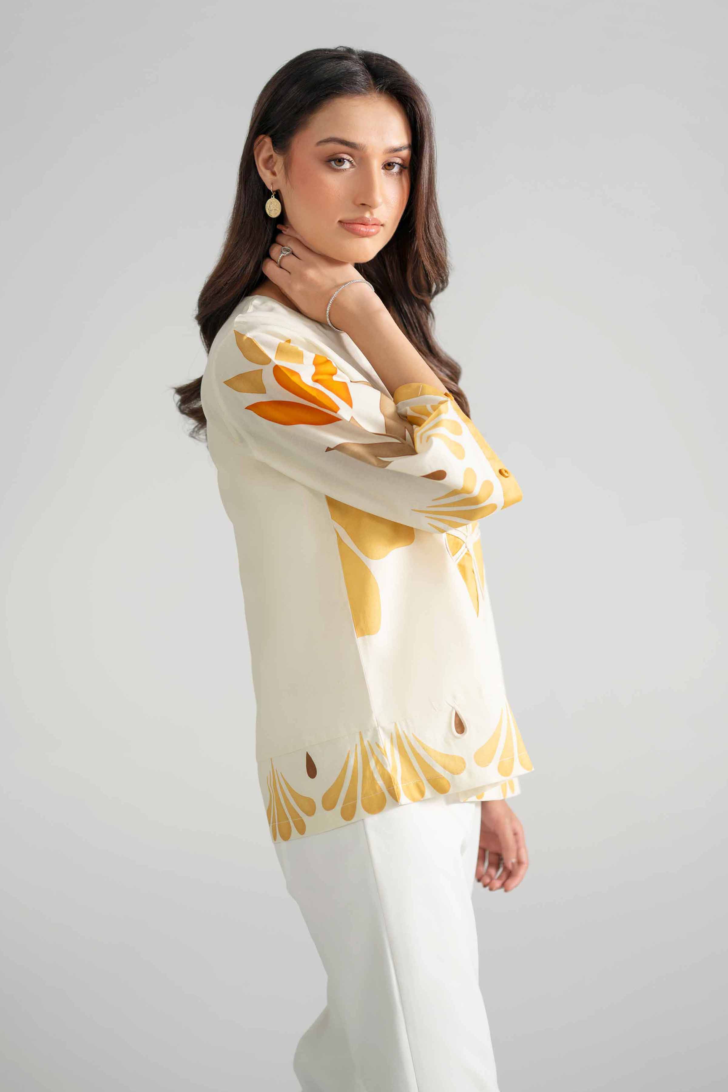 Nishat UK - Off White Printed Cambric 1-piece ready to wear tunic
