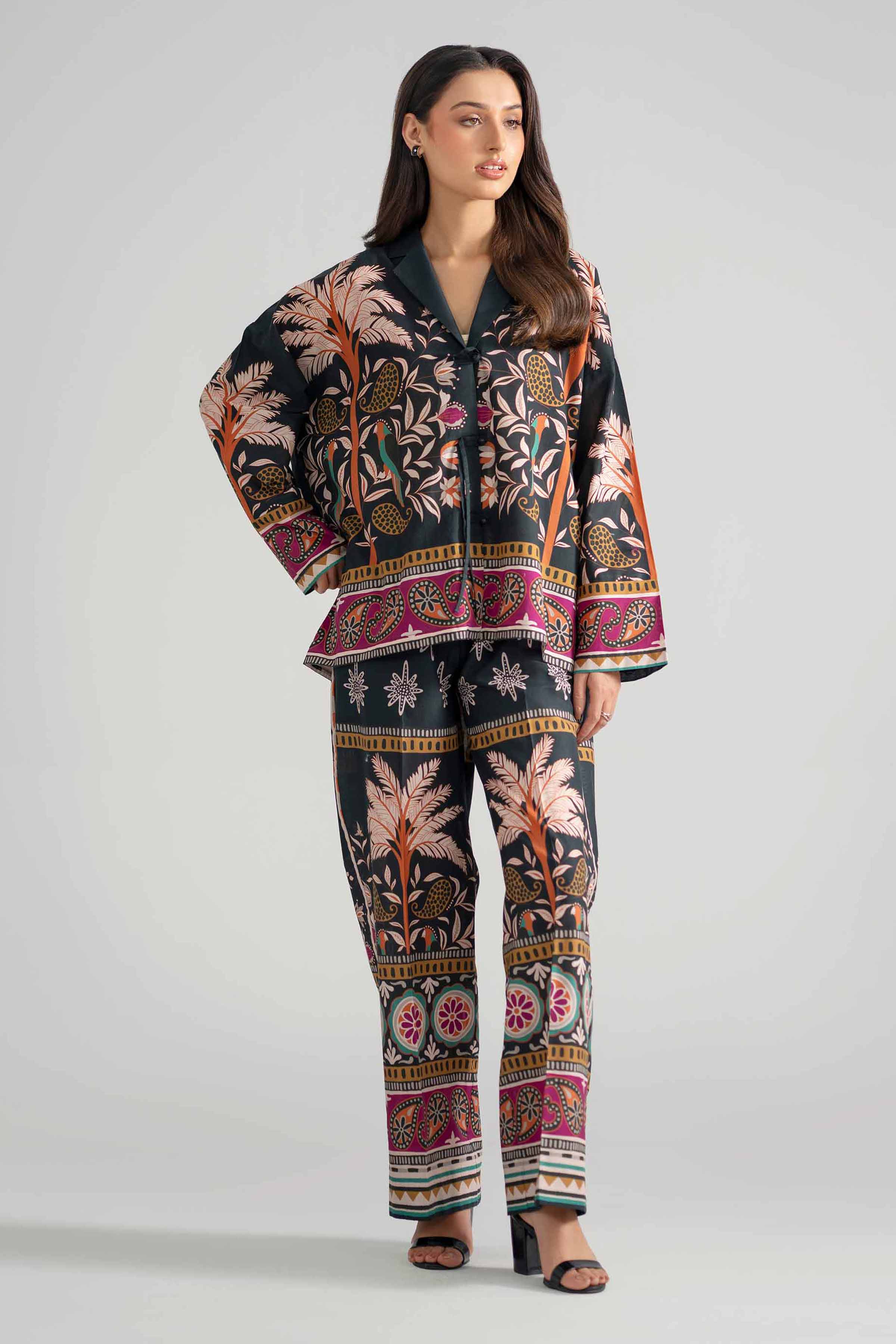 Nishat UK - Black Printed Cambric 2-piece ready to wear Dress