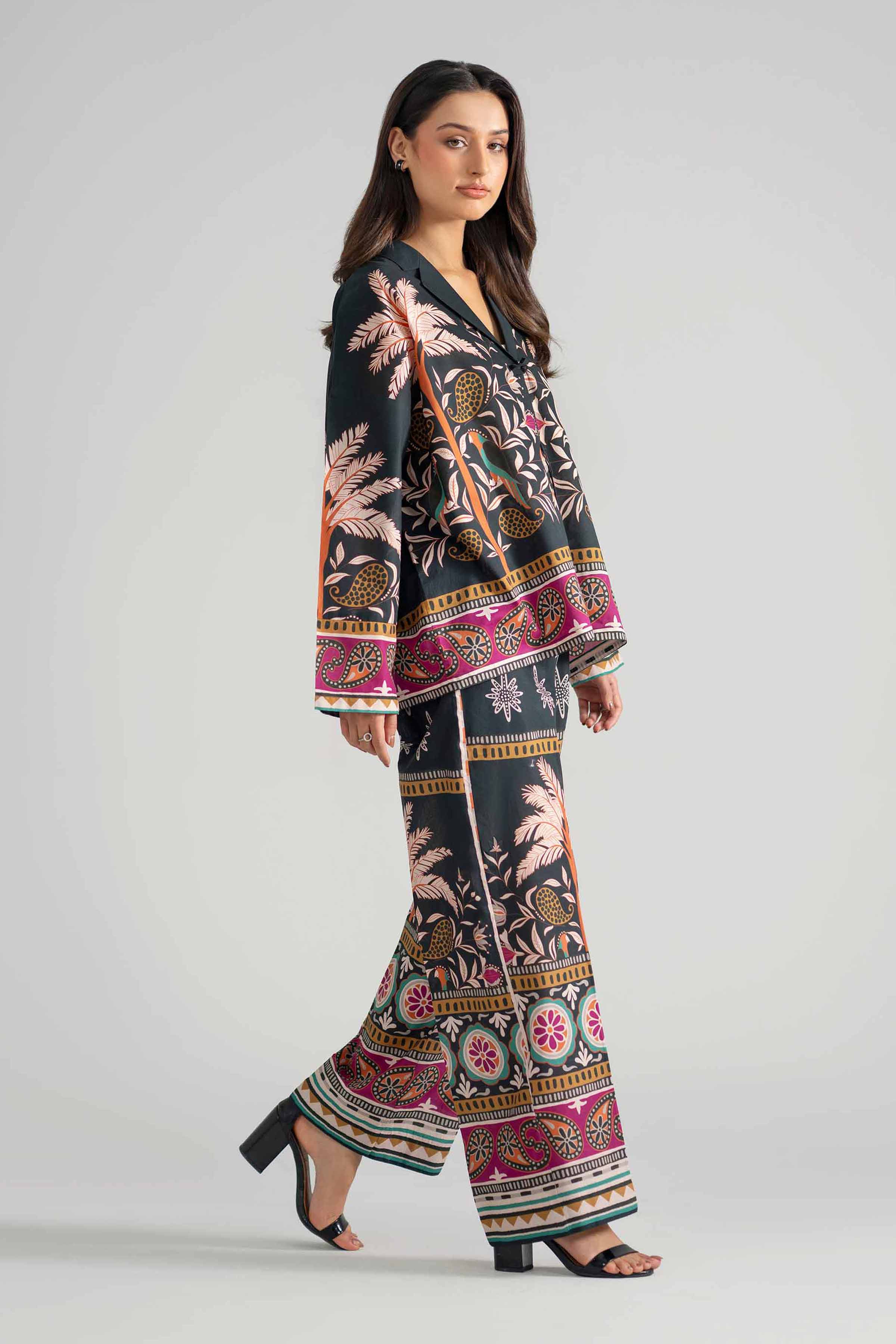 Nishat UK - Black Printed Cambric 2-piece ready to wear Dress